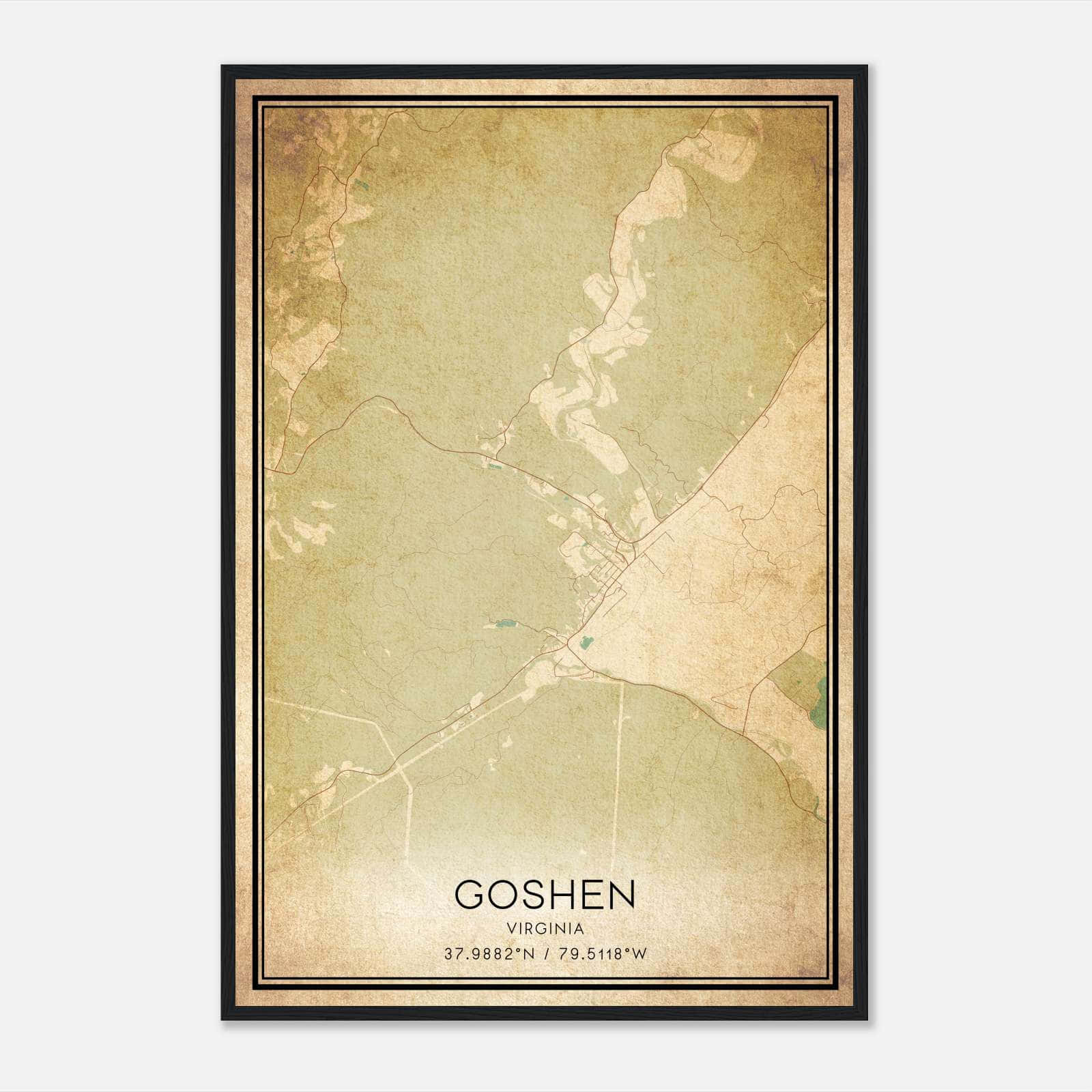 Vintage Goshen Virginia Map Poster, Goshen VA City Road Wall Art Print Vintage Goshen Virginia Map Poster, Goshen VA City Road Wall Art Print