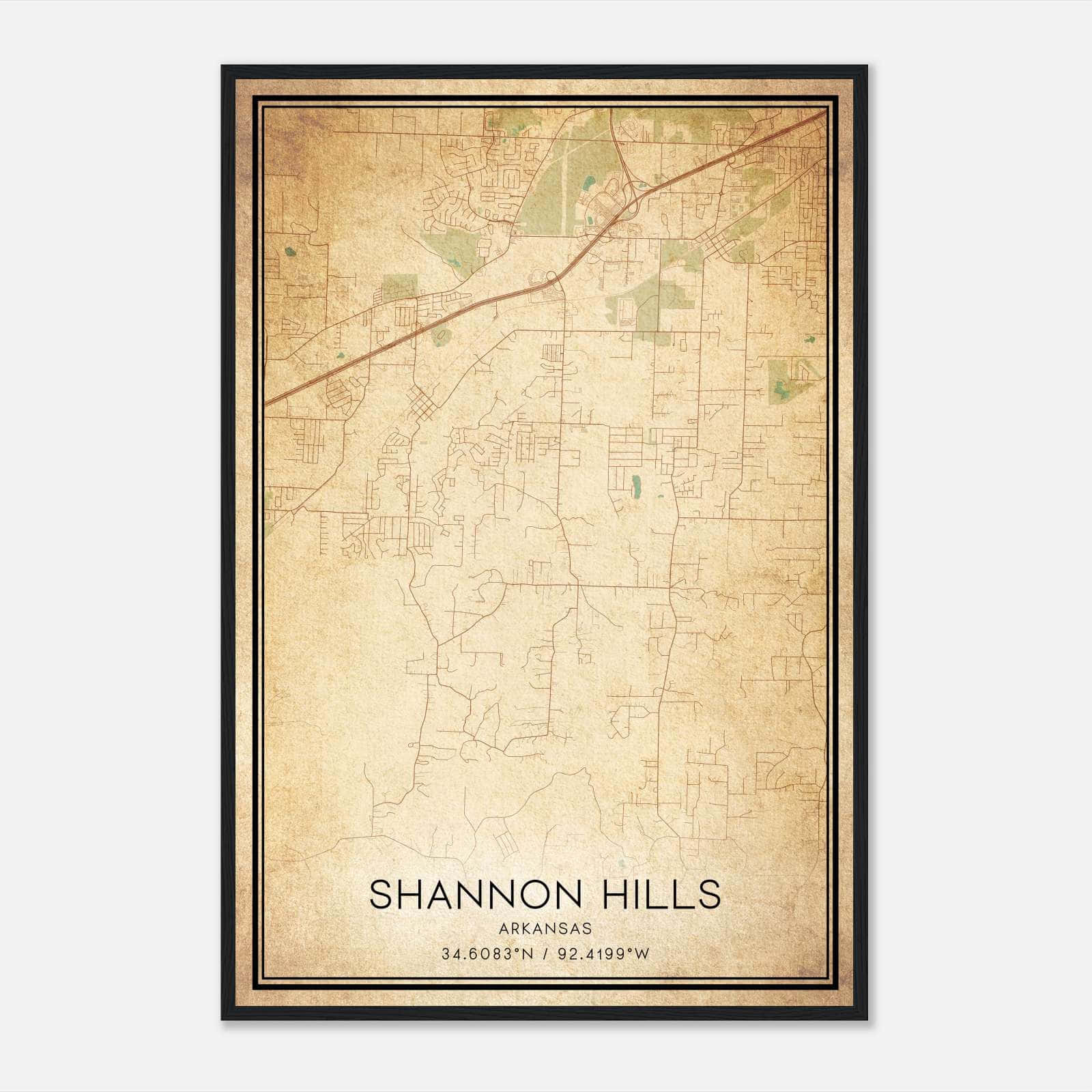 Vintage Shannon Hills Arkansas Map Poster, Shannon Hills AR City Road Wall Art Print Vintage Shannon Hills Arkansas Map Poster, Shannon Hills AR City Road Wall Art Print