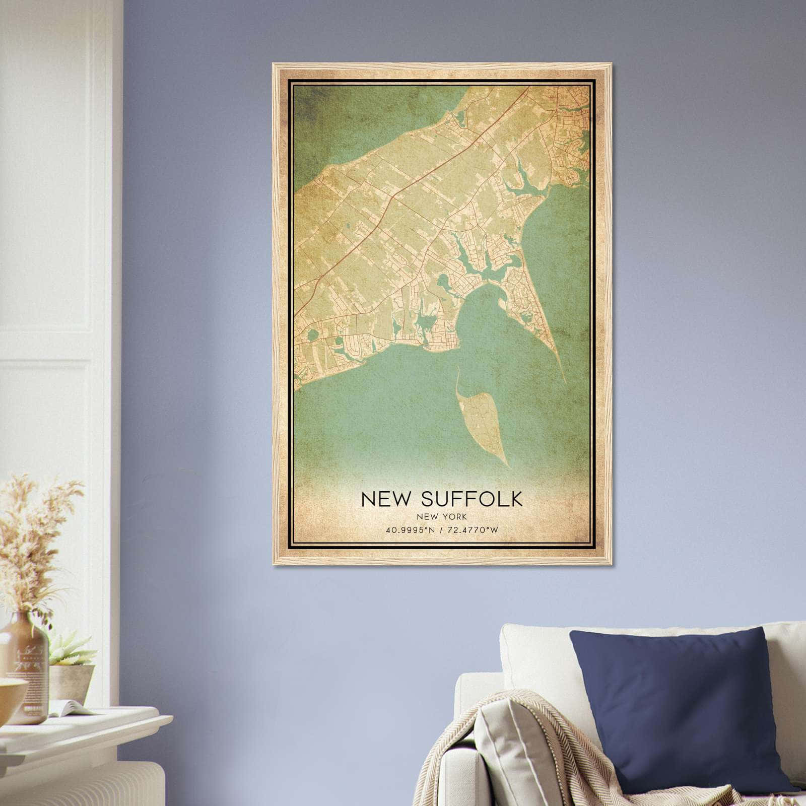Vintage New Suffolk New York Map Poster, New Suffolk NY City Road Wall Art Print