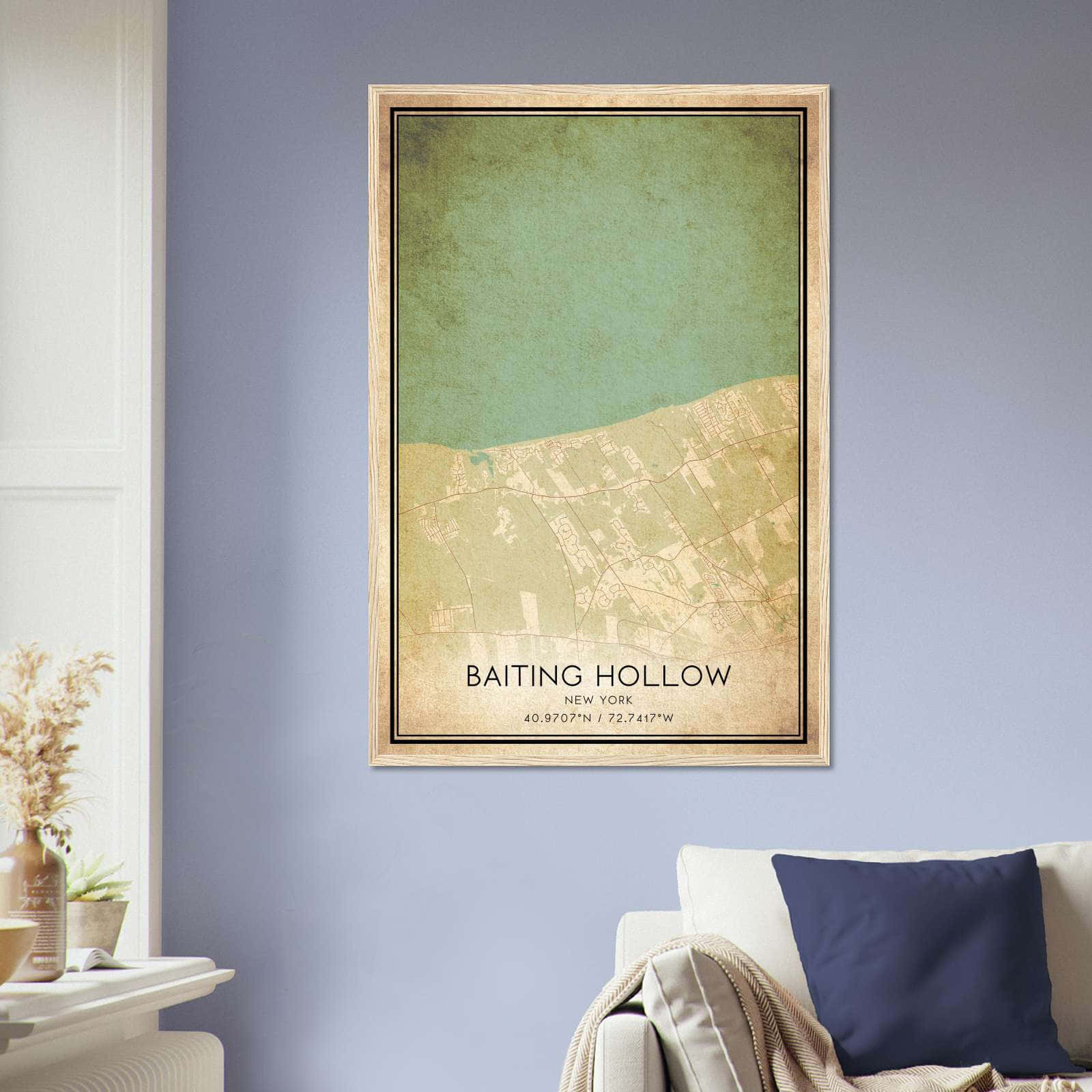 Vintage Baiting Hollow New York Map Poster, Baiting Hollow NY City Road Wall Art Print