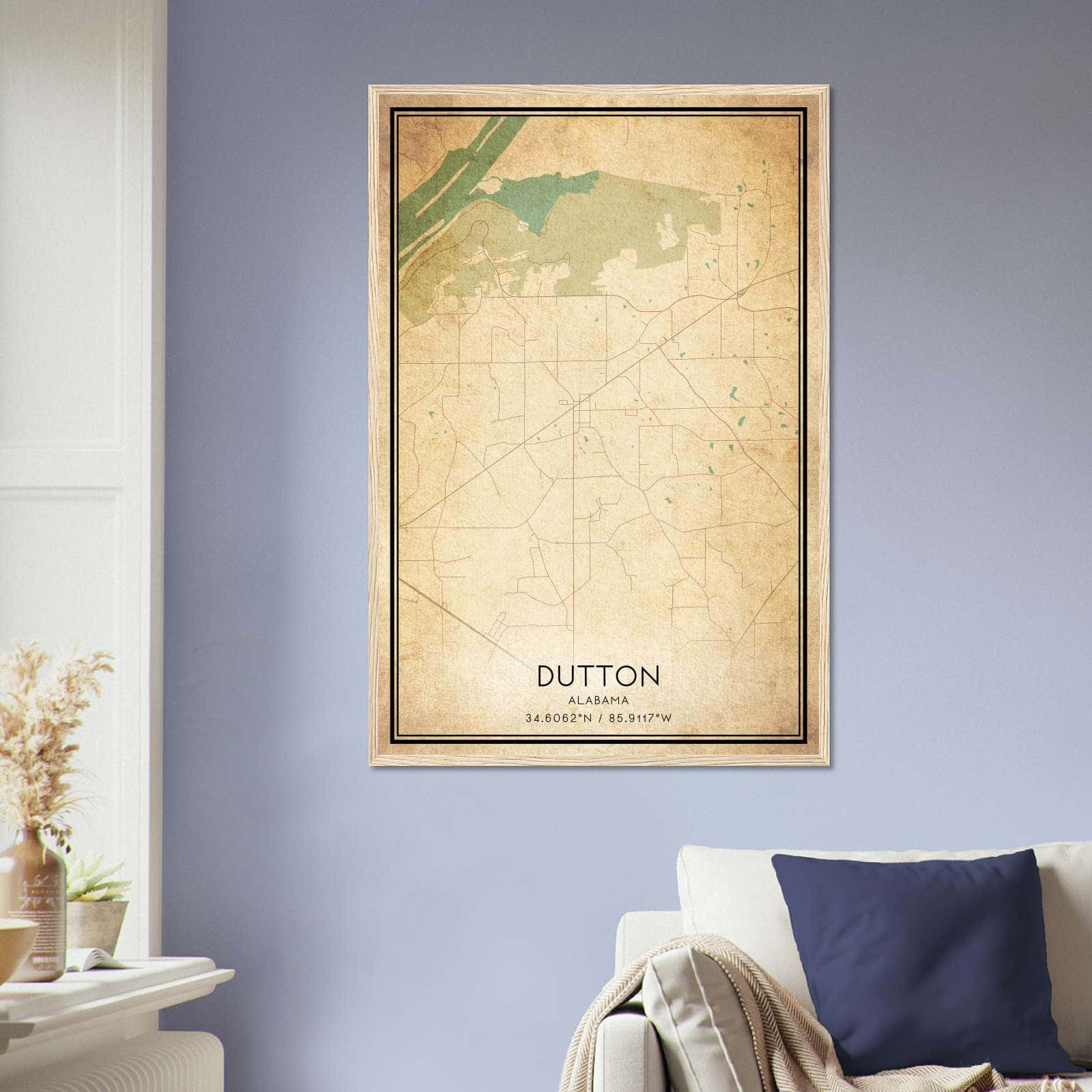 Vintage Dutton Alabama Map Poster, Dutton AL City Road Wall Art Print