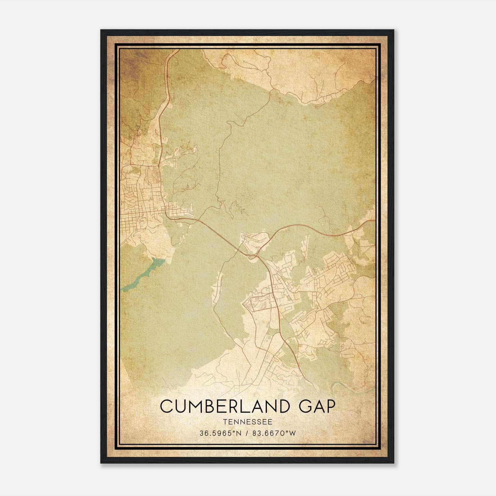 Vintage Cumberland Gap Tennessee Map Poster, Cumberland Gap TN City Road Wall Art Print Vintage Cumberland Gap Tennessee Map Poster, Cumberland Gap TN City Road Wall Art Print