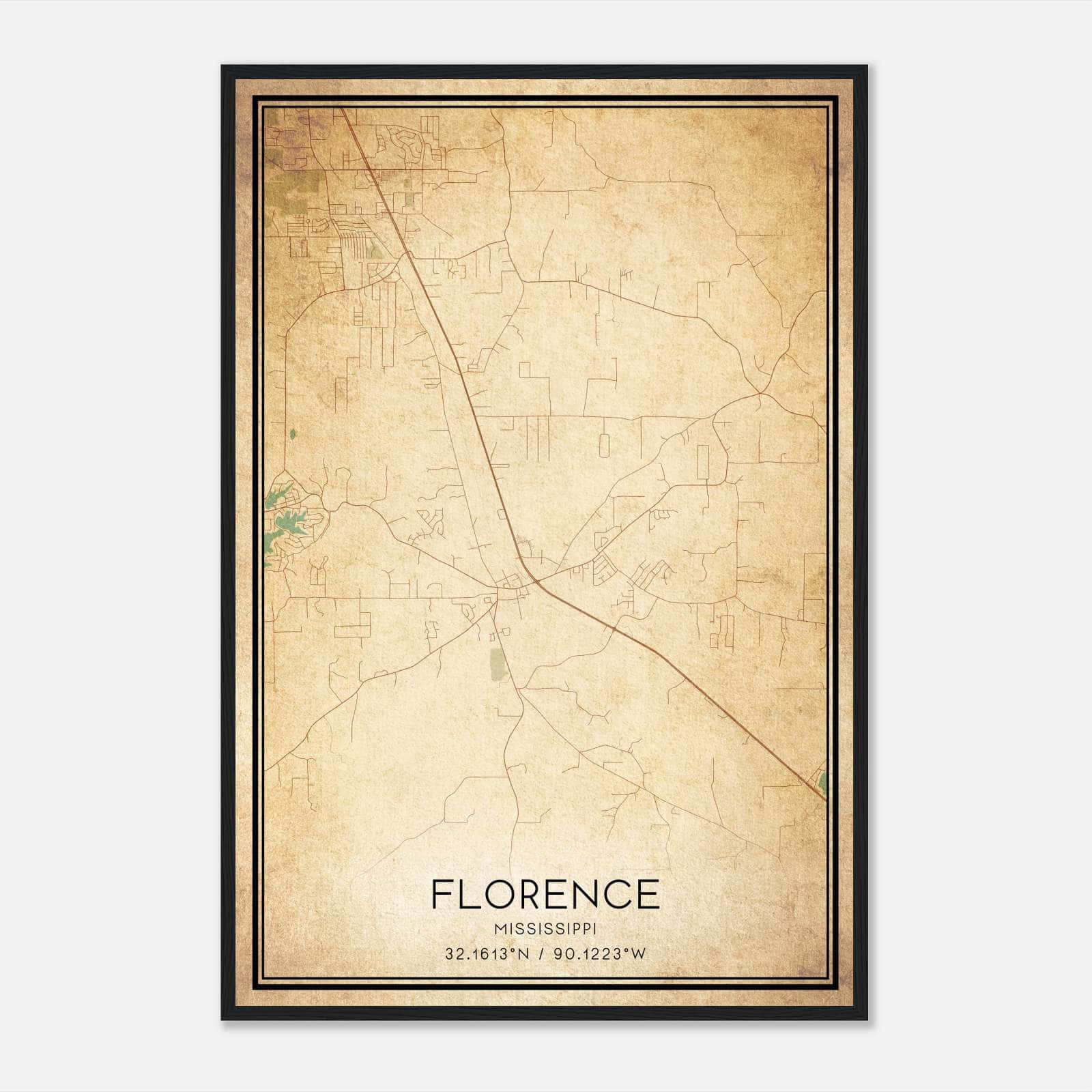 Vintage Florence Mississippi Map Poster, Florence MS City Road Wall Art Print Vintage Florence Mississippi Map Poster, Florence MS City Road Wall Art Print