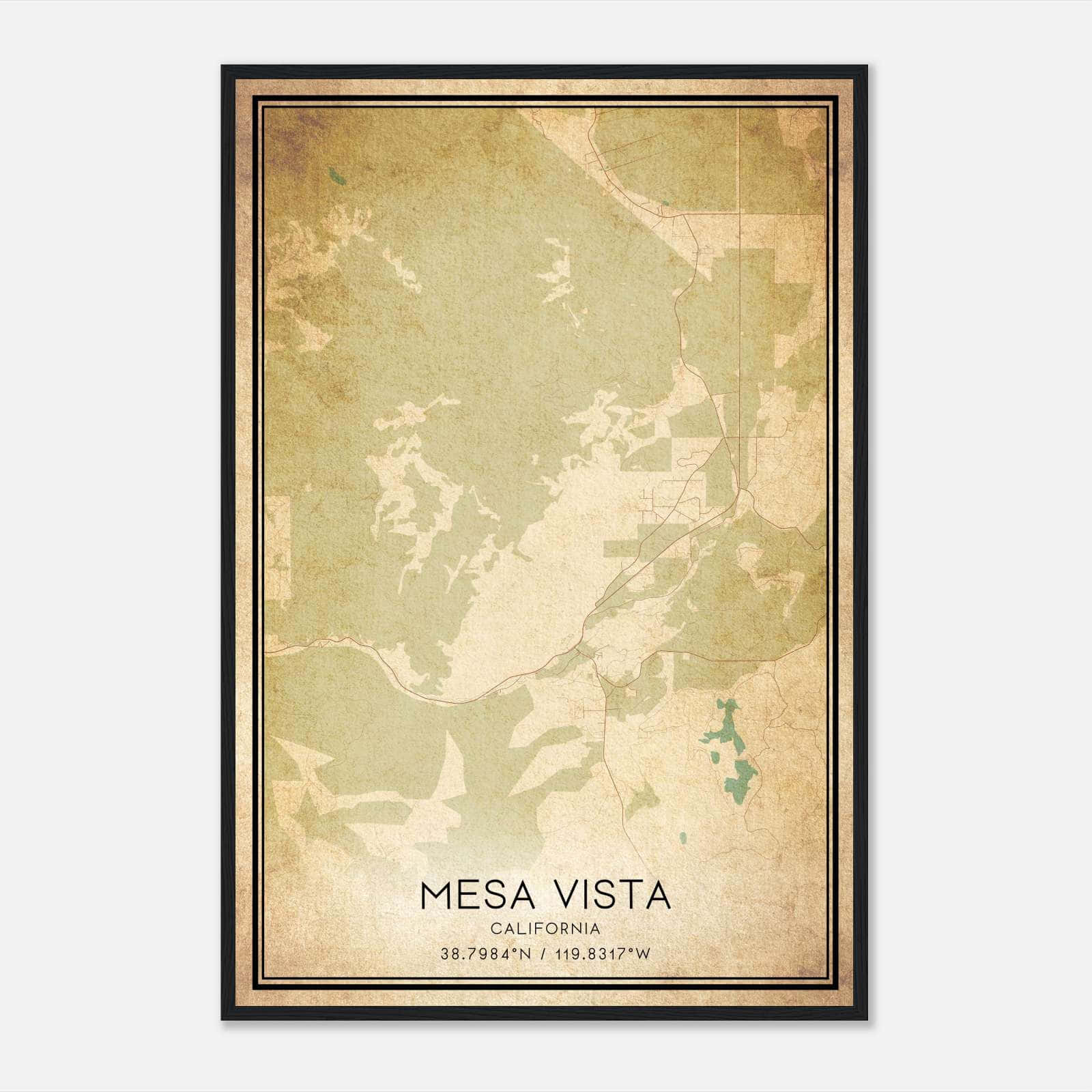 Vintage Mesa Vista California Map Poster, Mesa Vista CA City Road Wall Art Print Vintage Mesa Vista California Map Poster, Mesa Vista CA City Road Wall Art Print