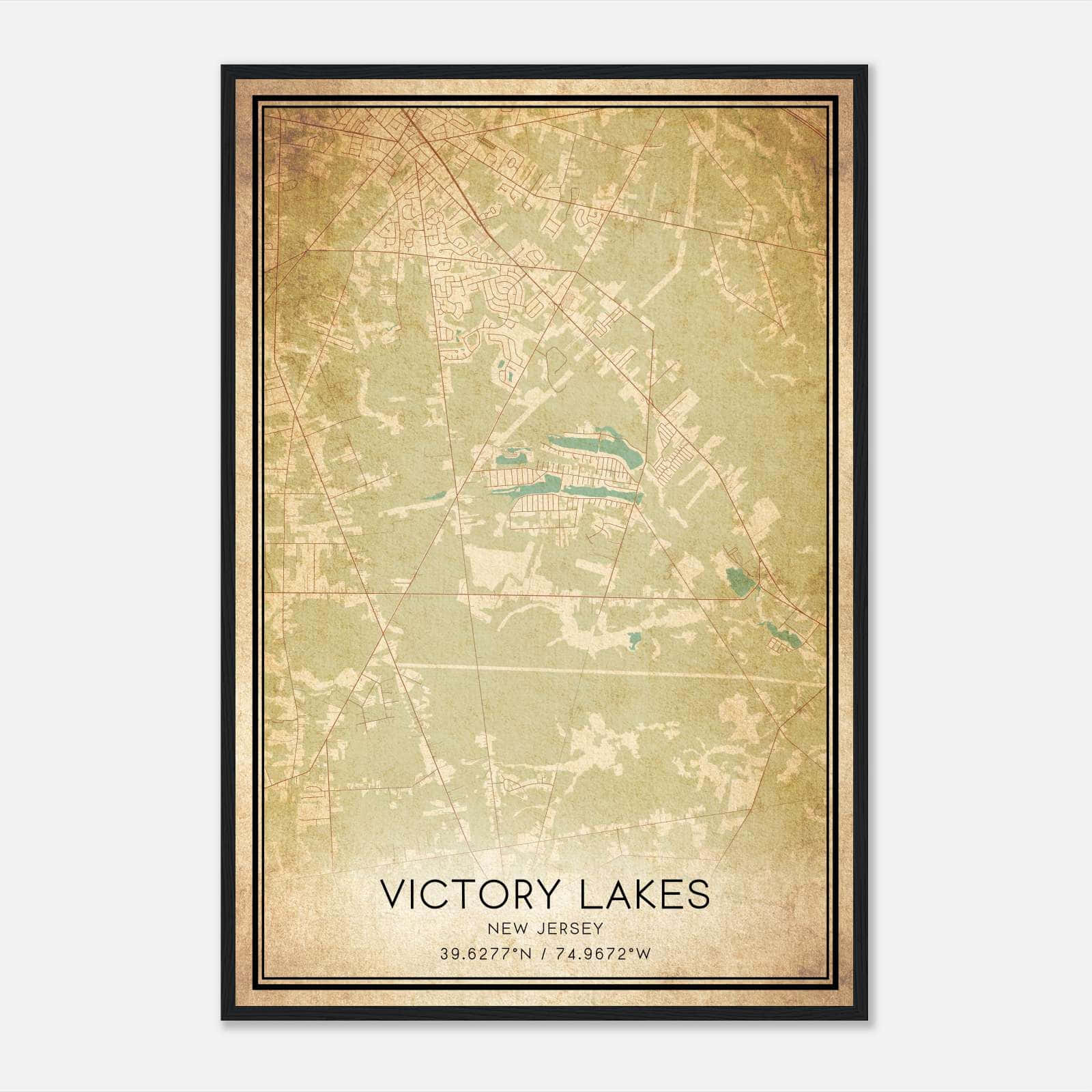 Vintage Victory Lakes New Jersey Map Poster, Victory Lakes NJ City Road Wall Art Print Vintage Victory Lakes New Jersey Map Poster, Victory Lakes NJ City Road Wall Art Print