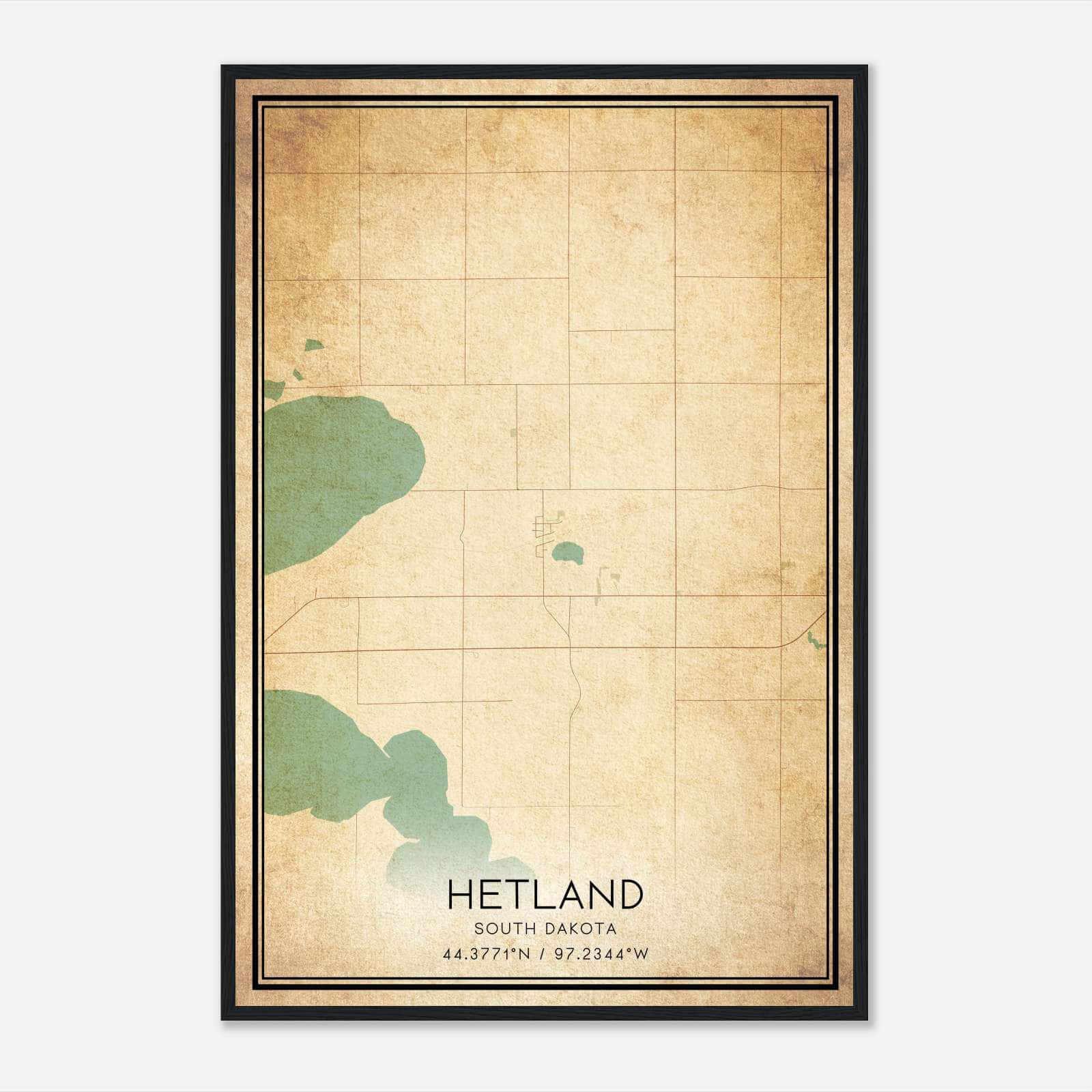 Vintage Hetland South Dakota Map Poster, Hetland SD City Road Wall Art Print Vintage Hetland South Dakota Map Poster, Hetland SD City Road Wall Art Print
