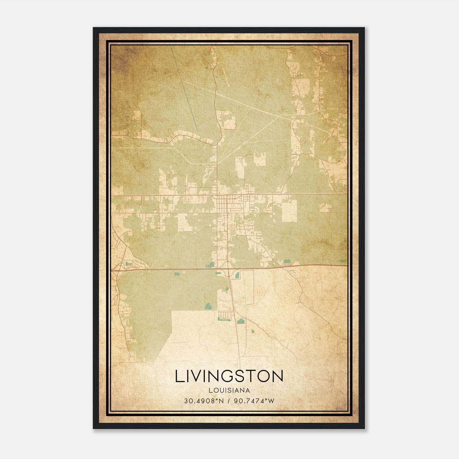 Vintage Livingston Louisiana Map Poster, Livingston LA City Road Wall Art Print Vintage Livingston Louisiana Map Poster, Livingston LA City Road Wall Art Print
