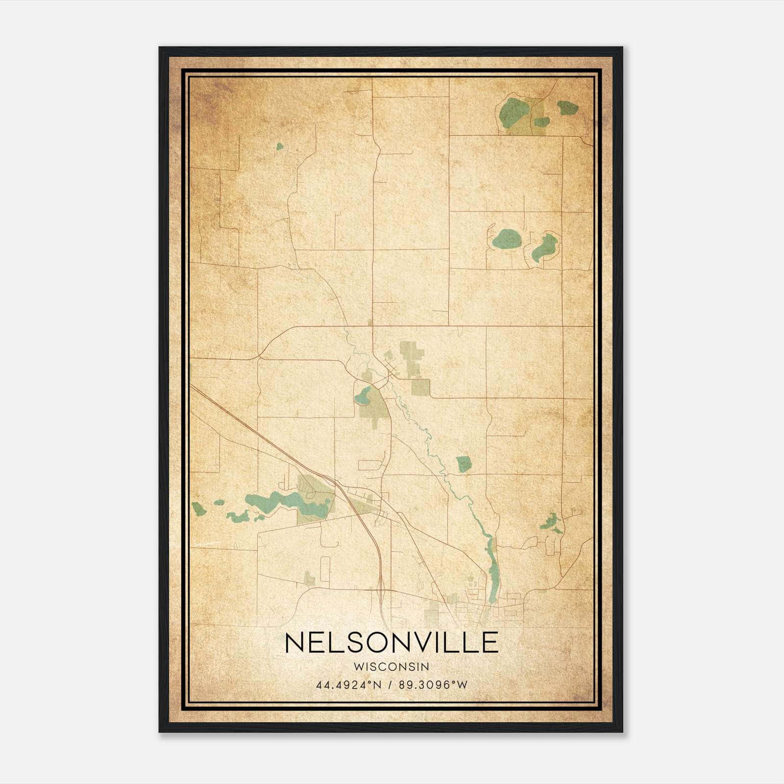 Vintage Nelsonville Wisconsin Map Poster, Nelsonville WI City Road Wall Art Print Vintage Nelsonville Wisconsin Map Poster, Nelsonville WI City Road Wall Art Print