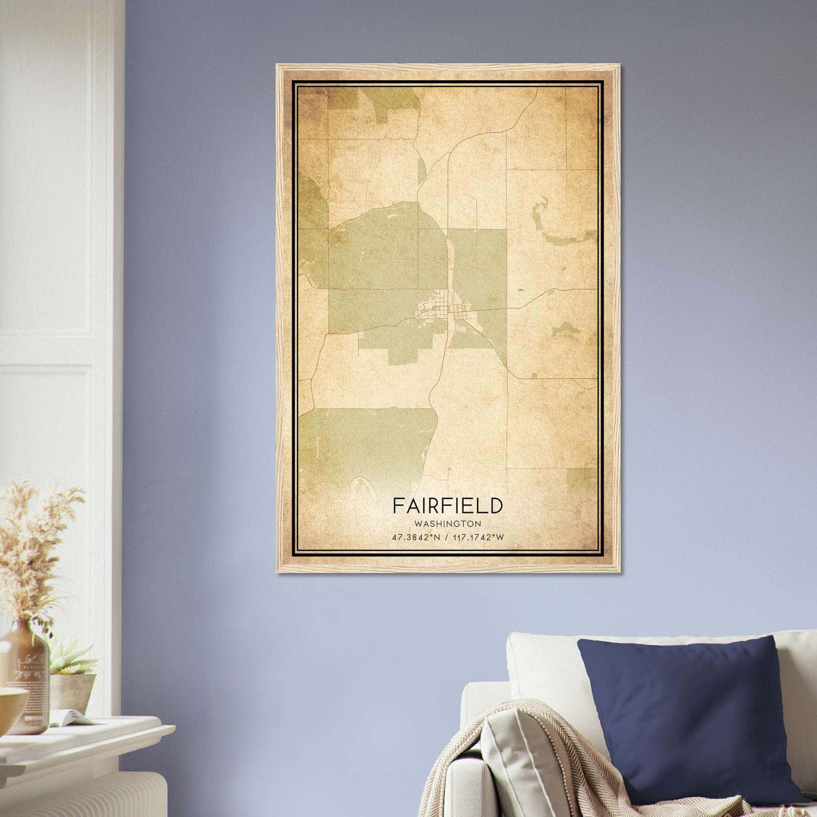 Vintage Fairfield Washington Map Poster, Fairfield WA City Road Wall Art Print