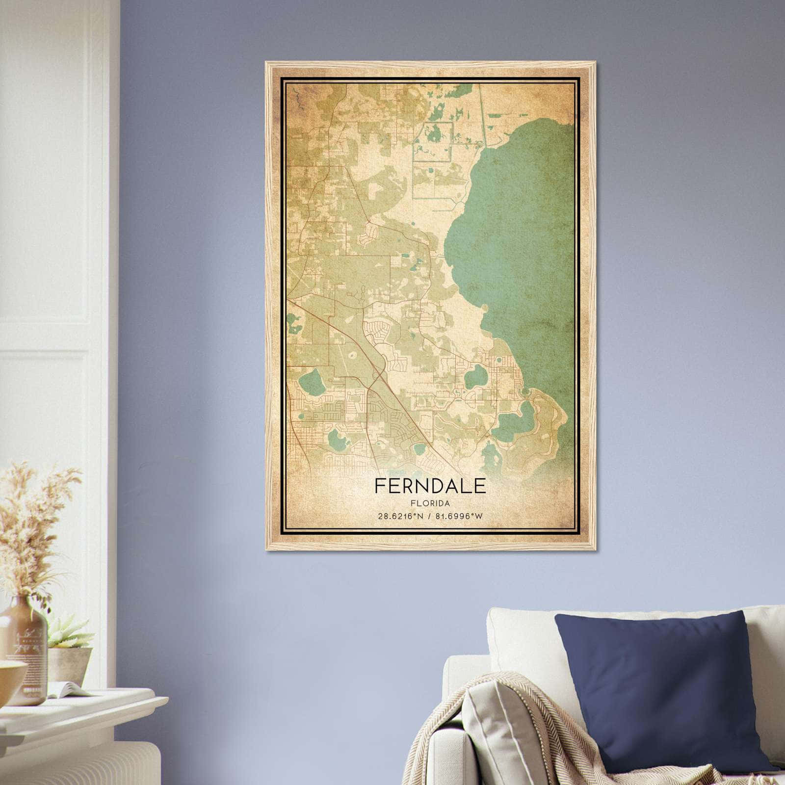 Vintage Ferndale Florida Map Poster, Ferndale FL City Road Wall Art Print