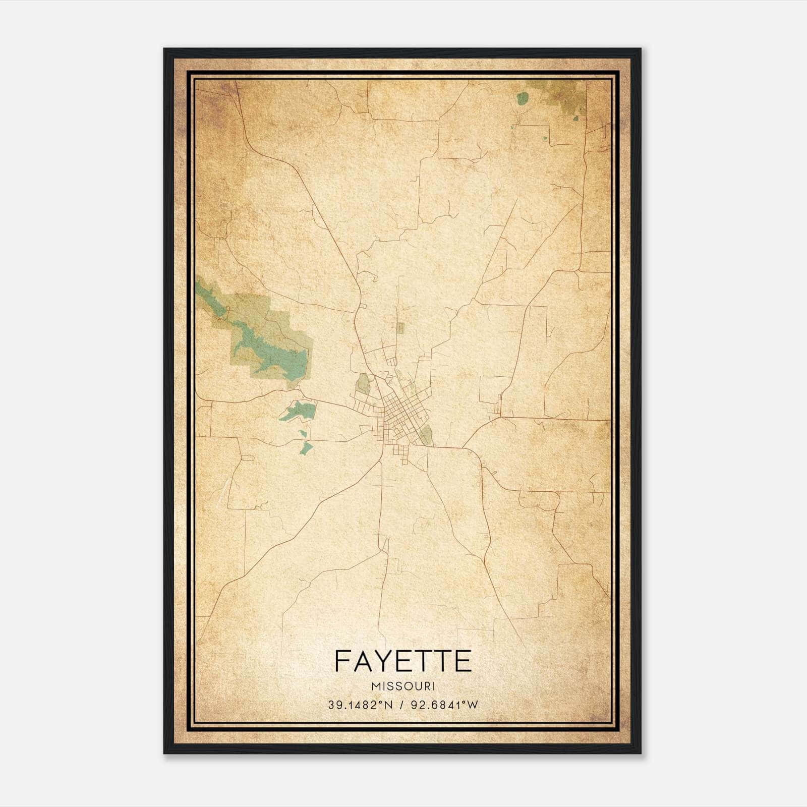 Vintage Fayette Missouri Map Poster, Fayette MO City Road Wall Art Print Vintage Fayette Missouri Map Poster, Fayette MO City Road Wall Art Print