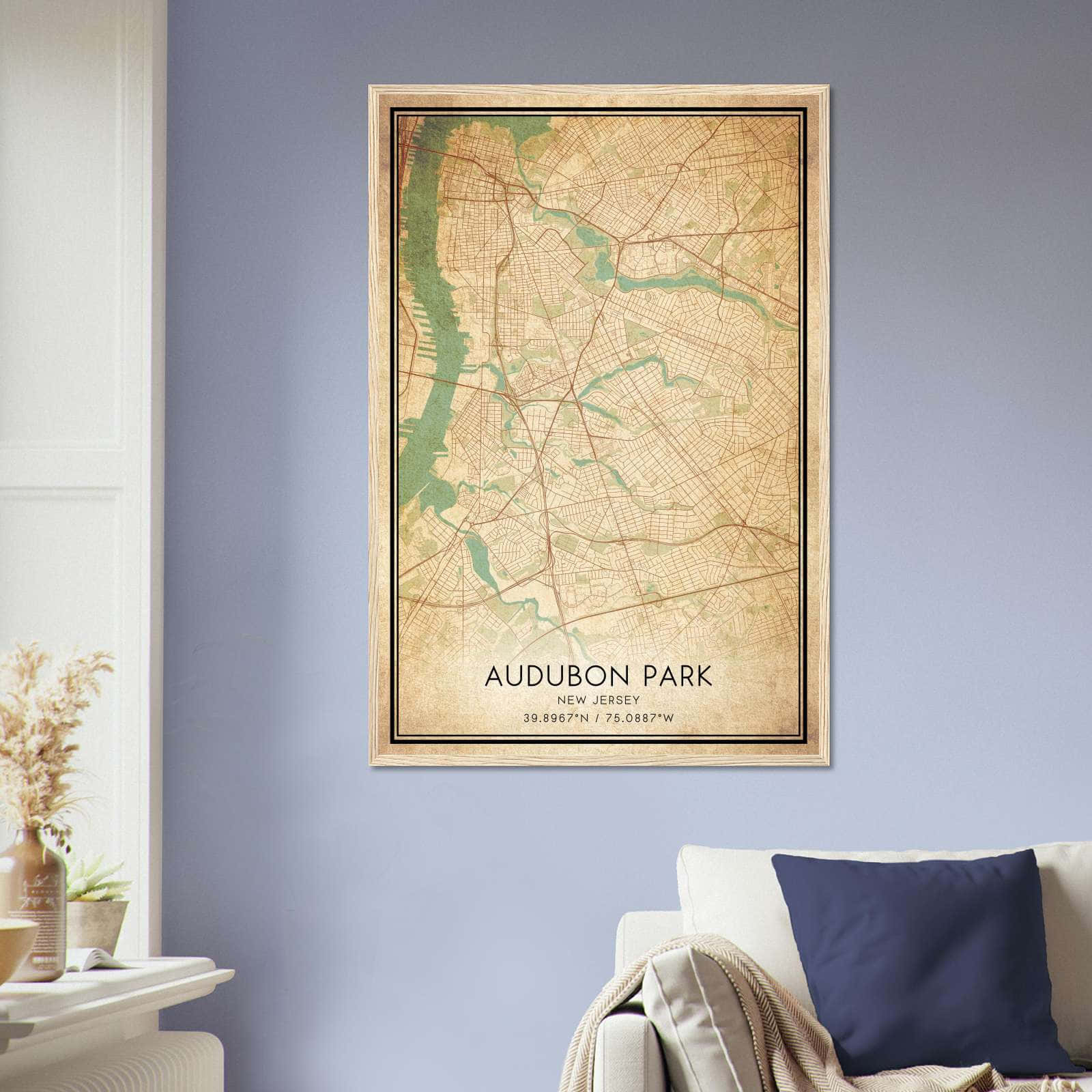 Vintage Audubon Park New Jersey Map Poster, Audubon Park NJ City Road Wall Art Print