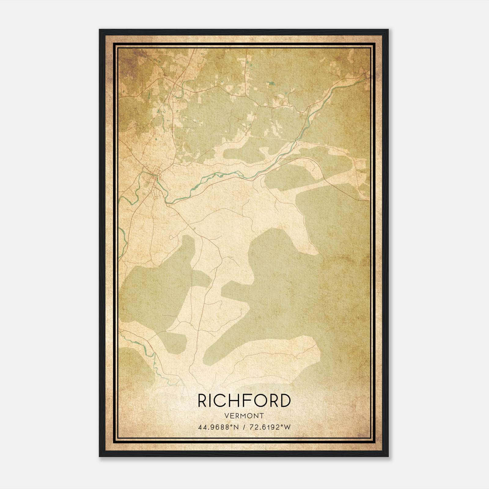 Vintage Richford Vermont Map Poster, Richford VT City Road Wall Art Print Vintage Richford Vermont Map Poster, Richford VT City Road Wall Art Print