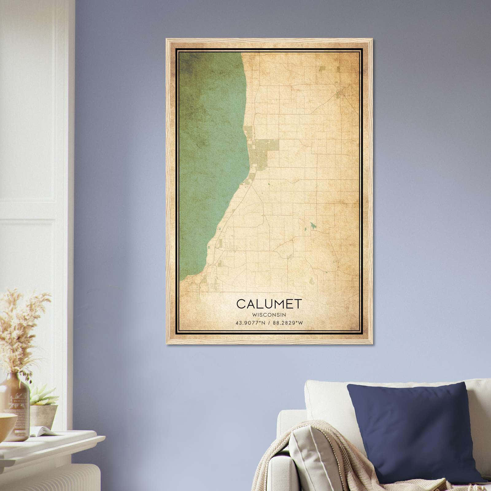Vintage Calumet Wisconsin Map Poster, Calumet WI City Road Wall Art Print