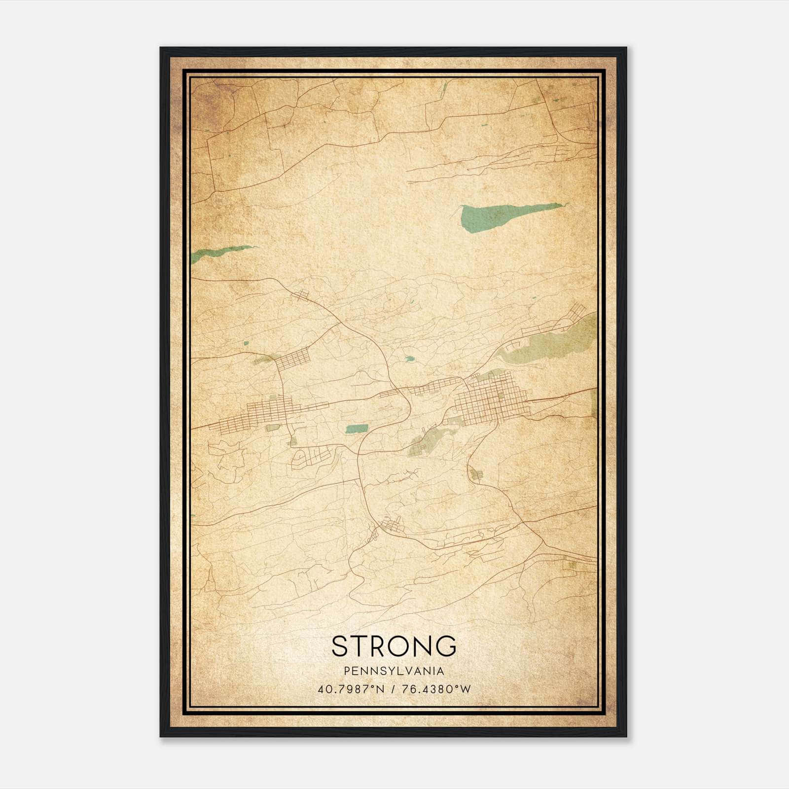 Vintage Strong Pennsylvania Map Poster, Strong PA City Road Wall Art Print Vintage Strong Pennsylvania Map Poster, Strong PA City Road Wall Art Print