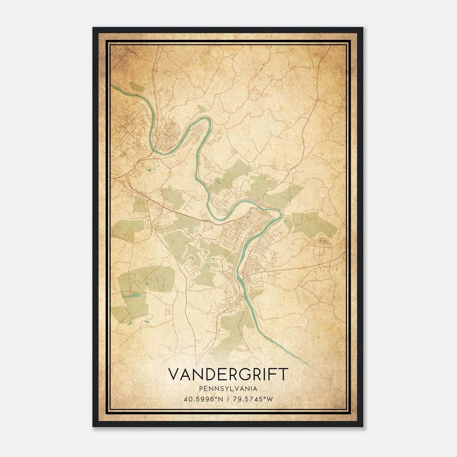 Vintage Vandergrift Pennsylvania Map Poster, Vandergrift PA City Road Wall Art Print Vintage Vandergrift Pennsylvania Map Poster, Vandergrift PA City Road Wall Art Print