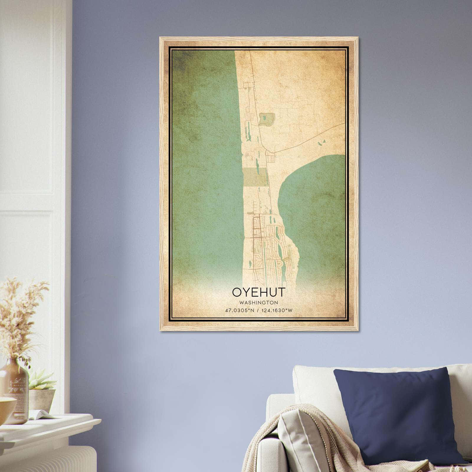 Vintage Oyehut Washington Map Poster, Oyehut WA City Road Wall Art Print