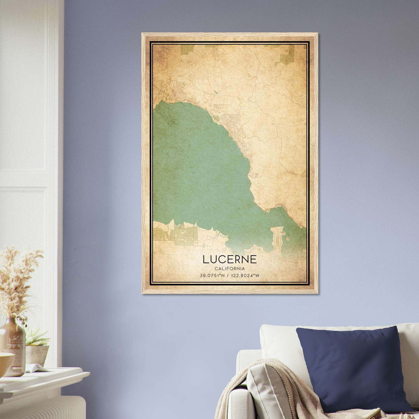 Vintage Lucerne California Map Poster, Lucerne CA City Road Wall Art Print