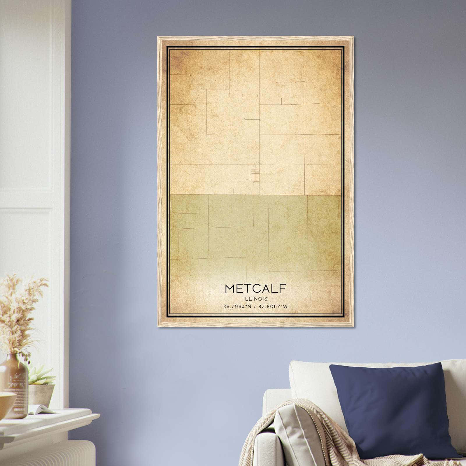Vintage Metcalf Illinois Map Poster, Metcalf IL City Road Wall Art Print