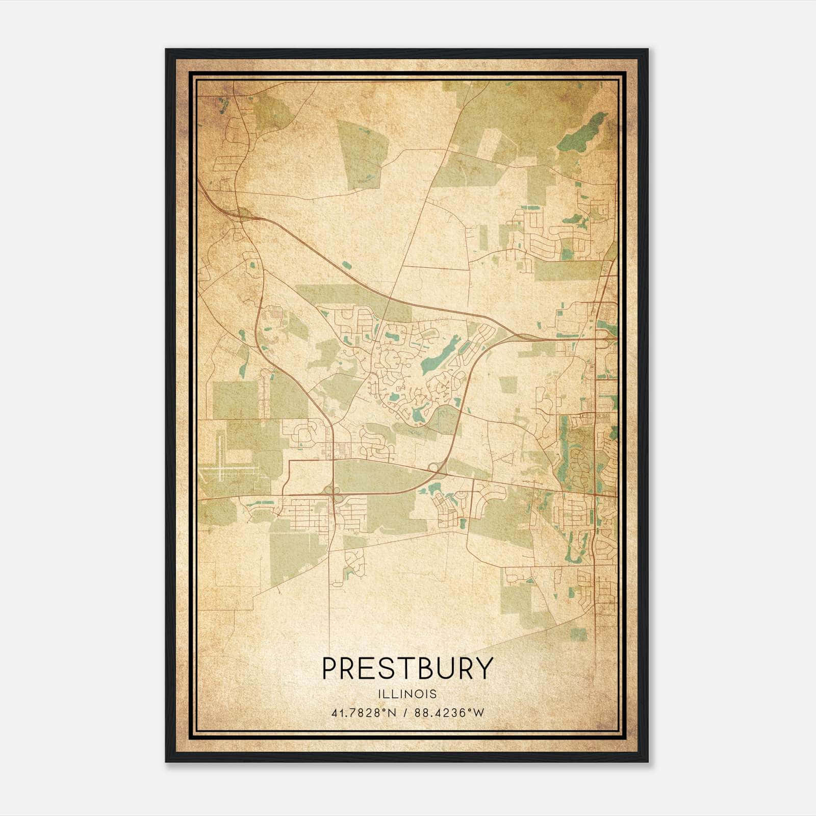 Vintage Prestbury Illinois Map Poster, Prestbury IL City Road Wall Art Print Vintage Prestbury Illinois Map Poster, Prestbury IL City Road Wall Art Print