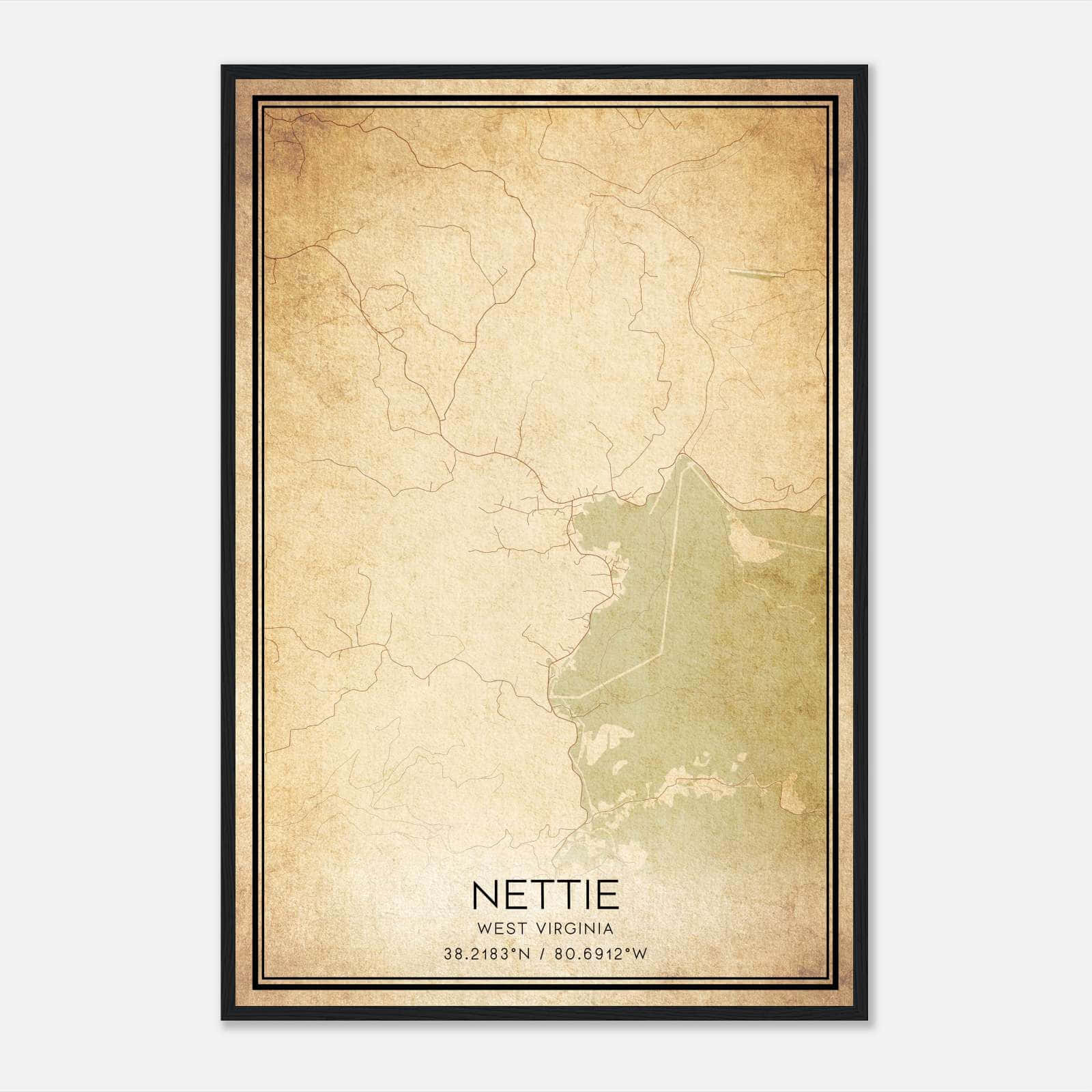 Vintage Nettie West Virginia Map Poster, Nettie WV City Road Wall Art Print Vintage Nettie West Virginia Map Poster, Nettie WV City Road Wall Art Print