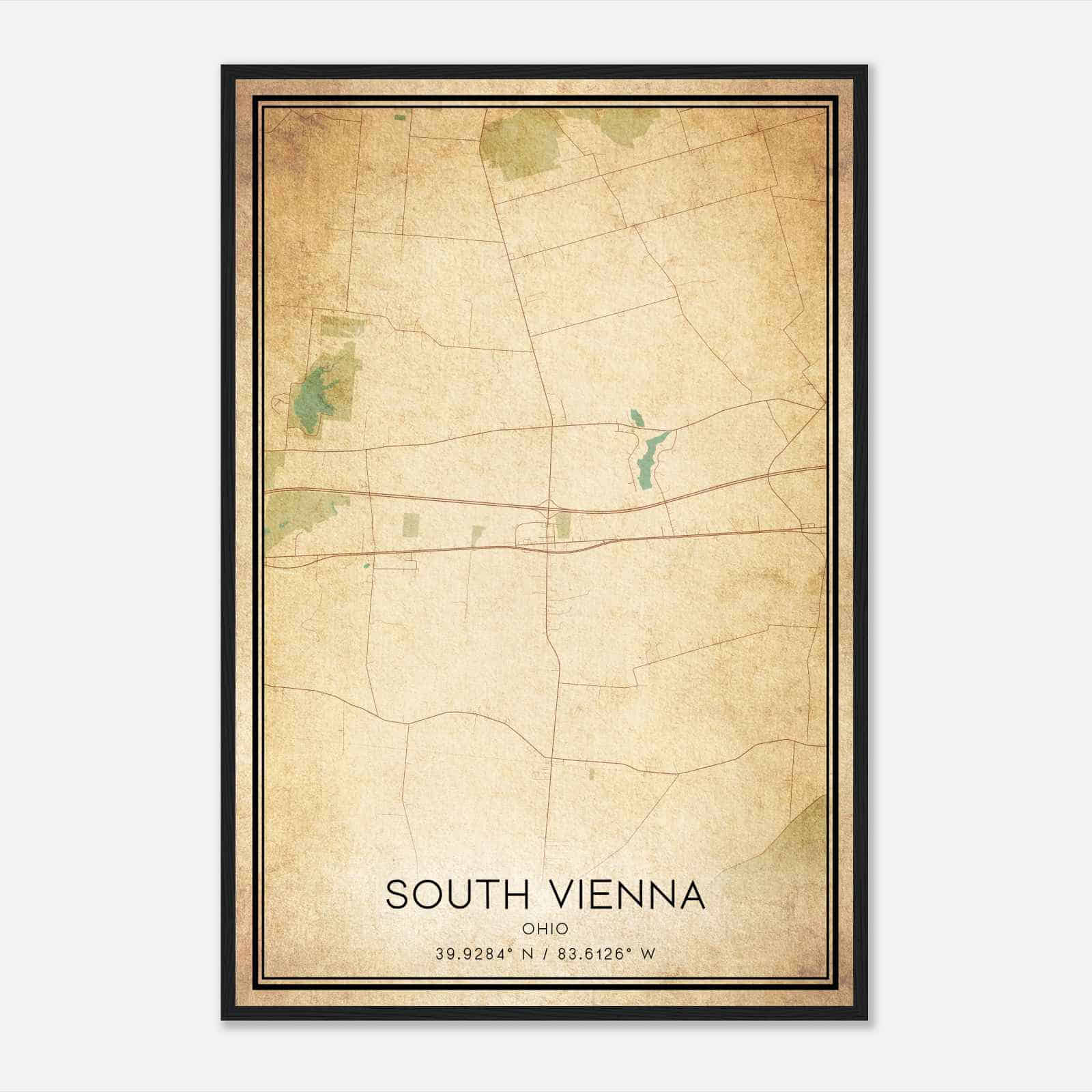 Vintage South Vienna Ohio Map Poster, South Vienna OH City Road Wall Art Print Vintage South Vienna Ohio Map Poster, South Vienna OH City Road Wall Art Print