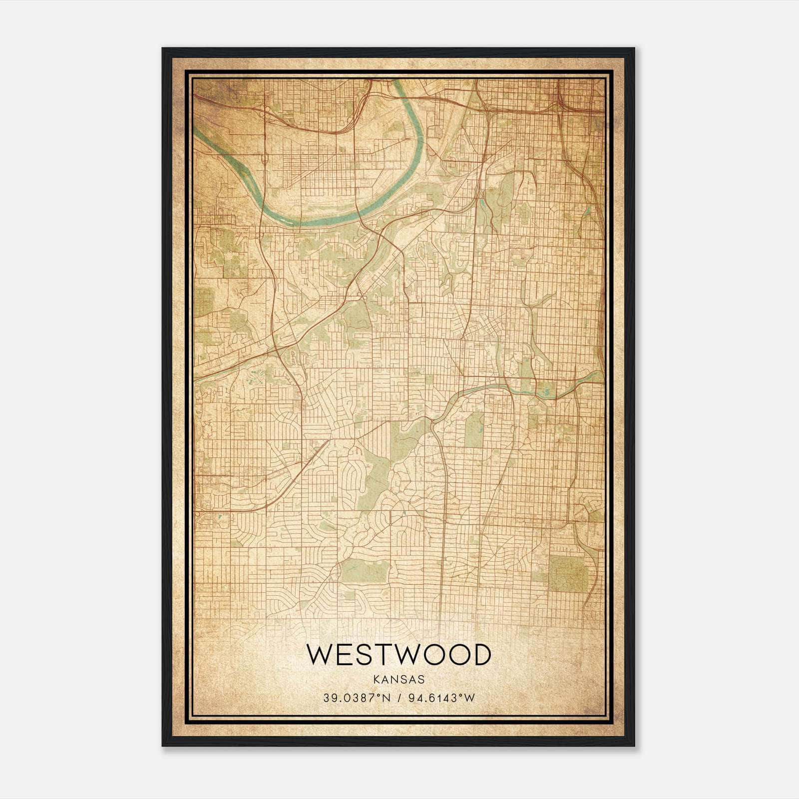 Vintage Westwood Kansas Map Poster, Westwood KS City Road Wall Art Print Vintage Westwood Kansas Map Poster, Westwood KS City Road Wall Art Print