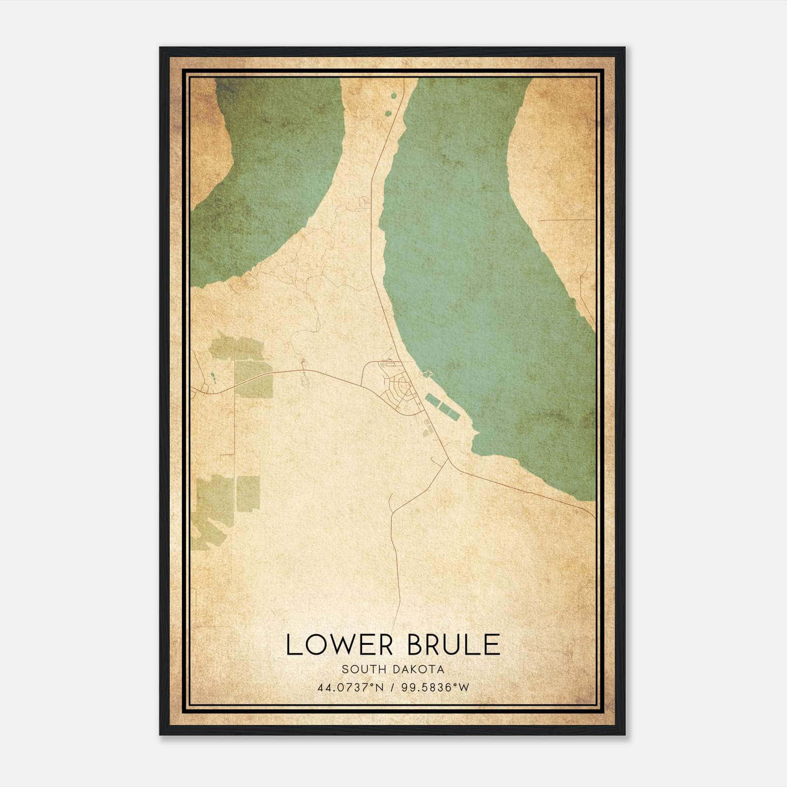 Vintage Lower Brule South Dakota Map Poster, Lower Brule SD City Road ...