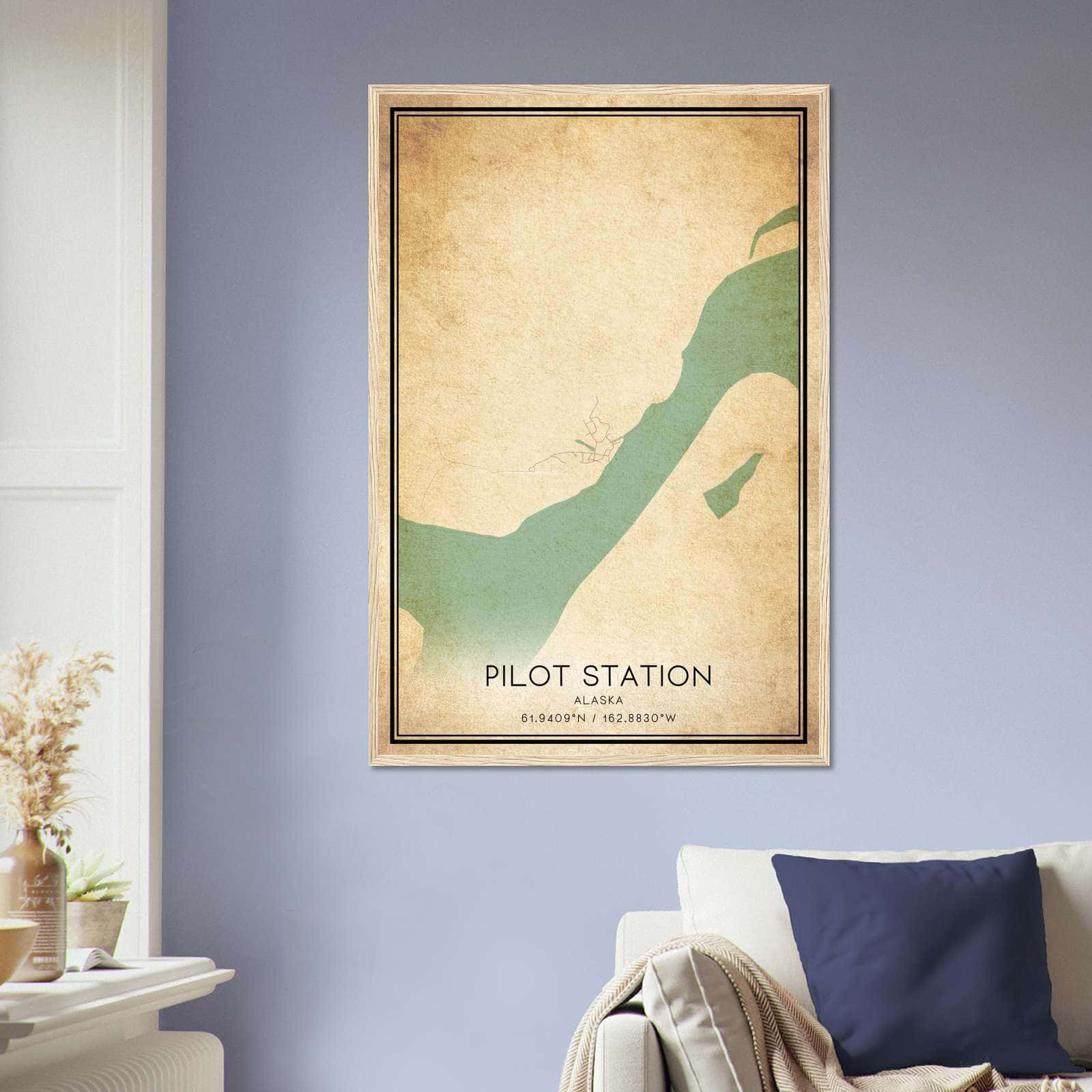 Vintage Pilot Station Alaska Map Poster, Pilot Station AK City Road Wall Art Print