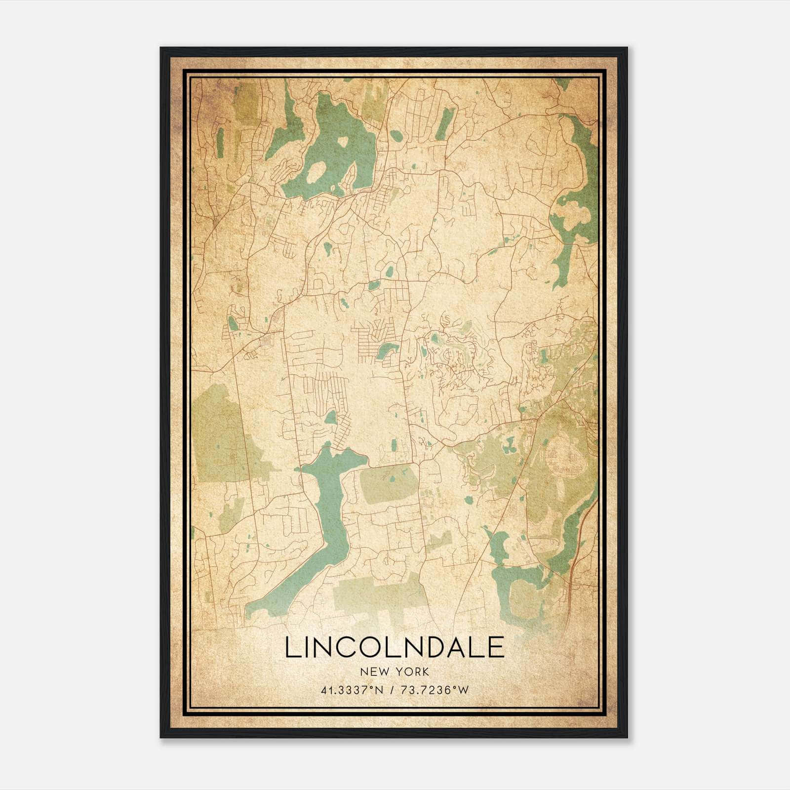 Vintage Lincolndale New York Map Poster, Lincolndale NY City Road Wall Art Print Vintage Lincolndale New York Map Poster, Lincolndale NY City Road Wall Art Print