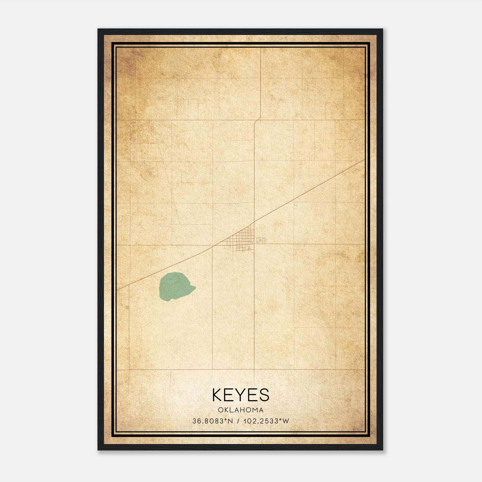 Vintage Keyes Oklahoma Map Poster, Keyes OK City Road Wall Art Print Vintage Keyes Oklahoma Map Poster, Keyes OK City Road Wall Art Print