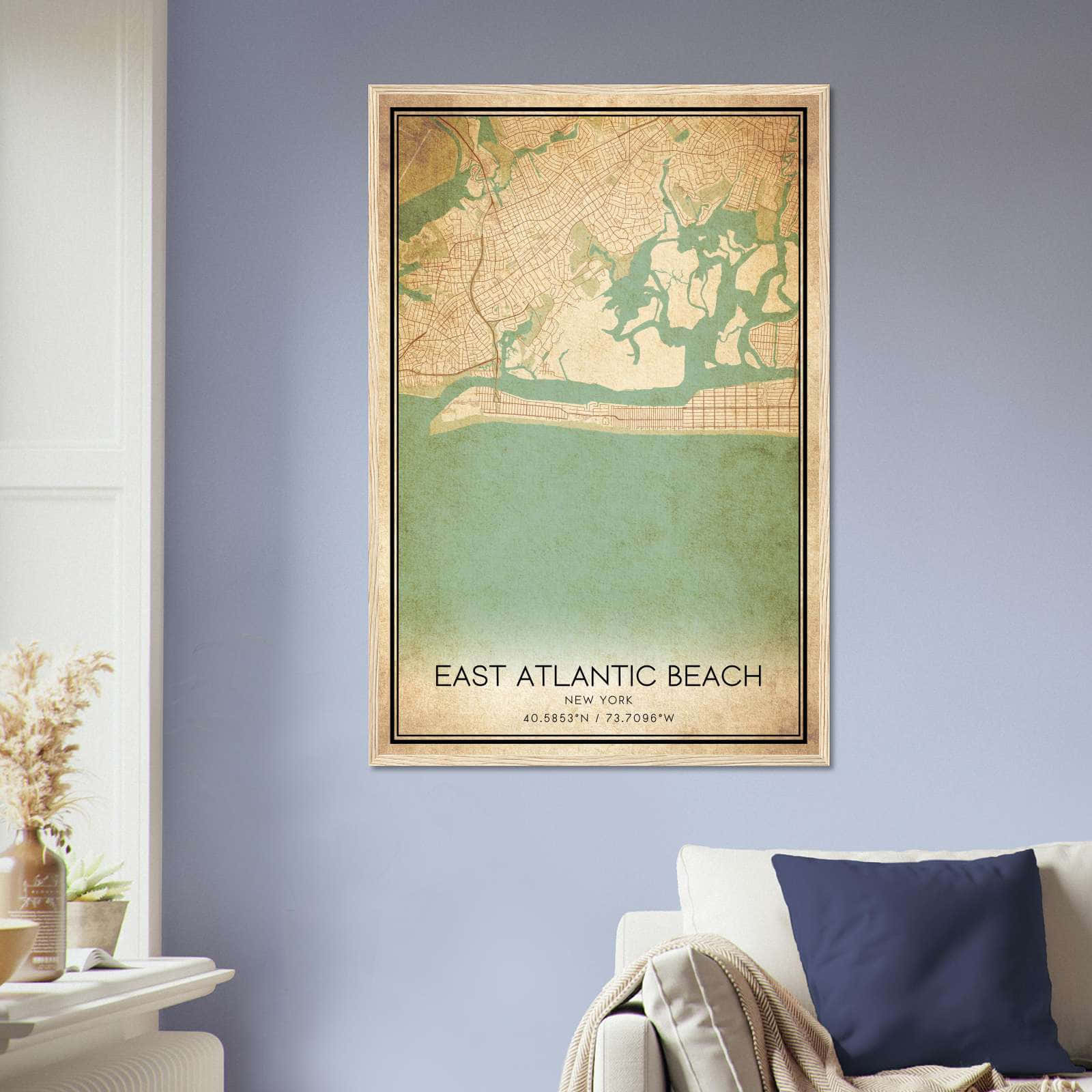 Vintage East Atlantic Beach New York Map Poster, East Atlantic Beach NY City Road Wall Art Print