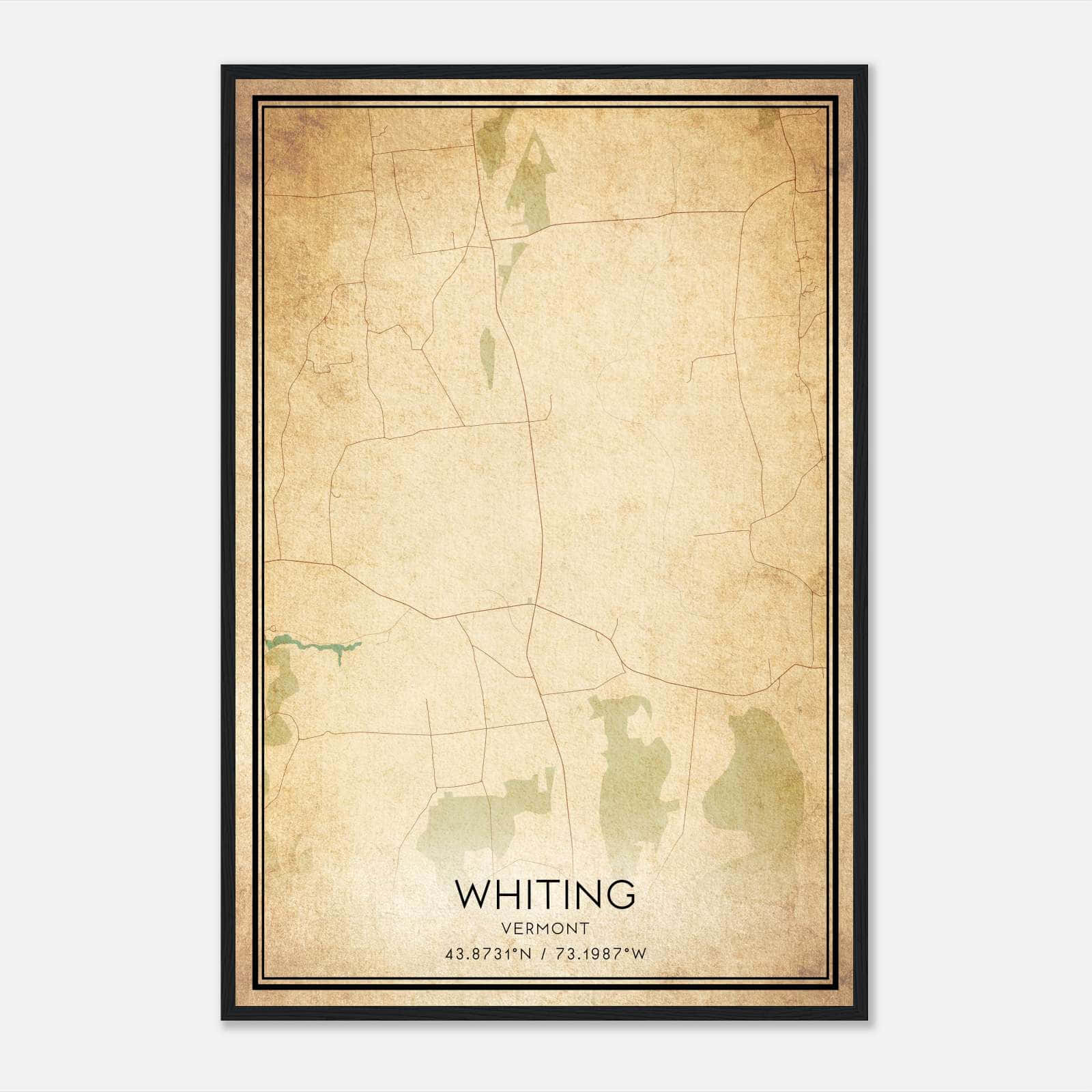 Vintage Whiting Vermont Map Poster, Whiting VT City Road Wall Art Print Vintage Whiting Vermont Map Poster, Whiting VT City Road Wall Art Print