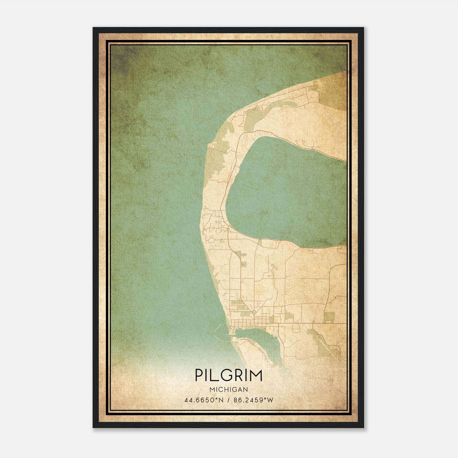 Vintage Pilgrim Michigan Map Poster, Pilgrim MI City Road Wall Art Print Vintage Pilgrim Michigan Map Poster, Pilgrim MI City Road Wall Art Print