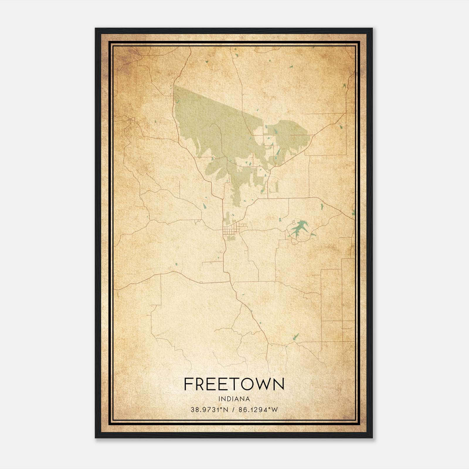 Vintage Freetown Indiana Map Poster, Freetown IN City Road Wall Art Print Vintage Freetown Indiana Map Poster, Freetown IN City Road Wall Art Print