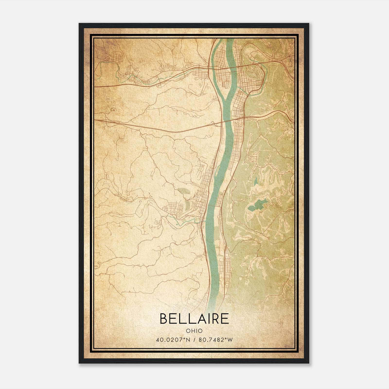 Vintage Bellaire Ohio Map Poster, Bellaire OH City Road Wall Art Print Vintage Bellaire Ohio Map Poster, Bellaire OH City Road Wall Art Print