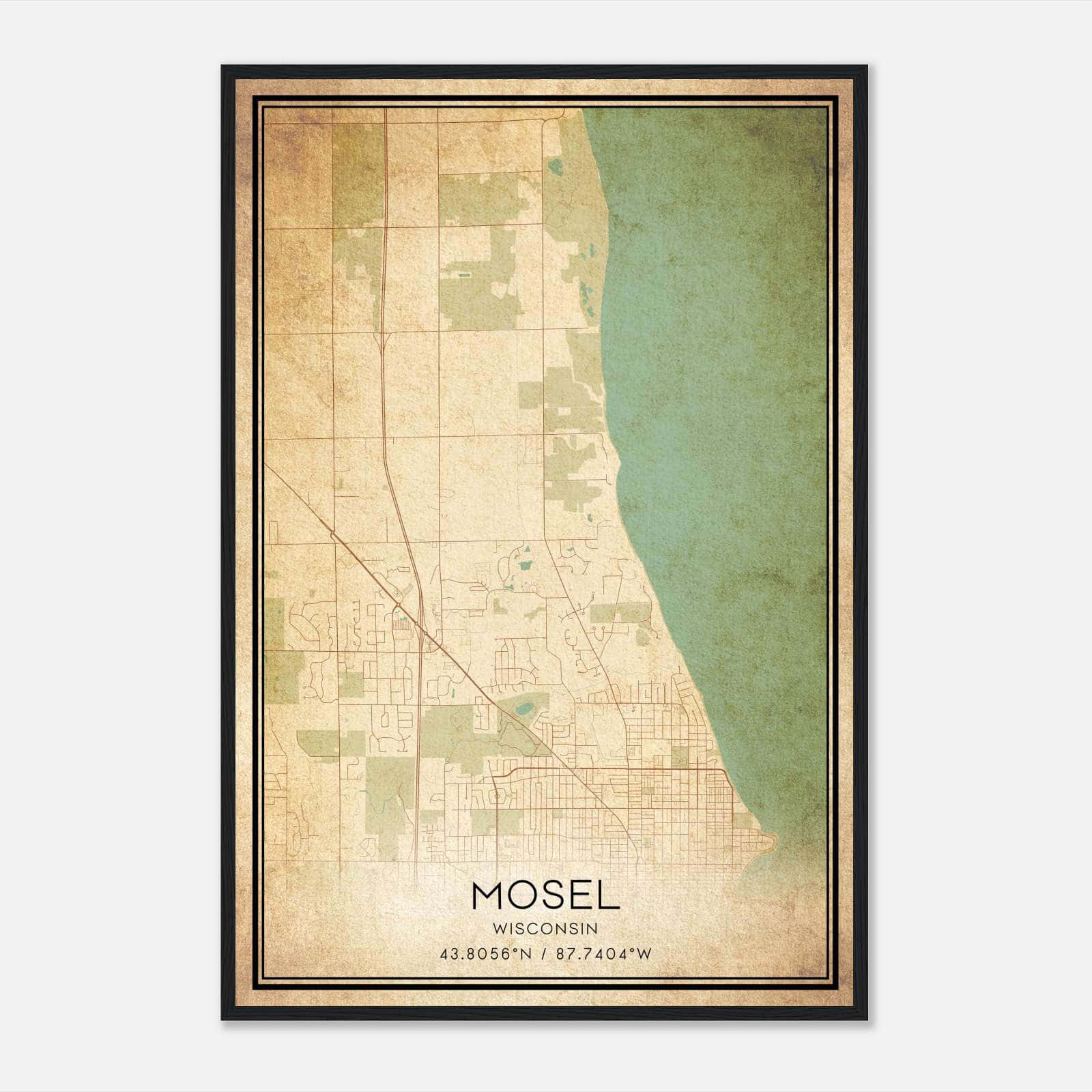 Vintage Mosel Wisconsin Map Poster, Mosel WI City Road Wall Art Print Vintage Mosel Wisconsin Map Poster, Mosel WI City Road Wall Art Print