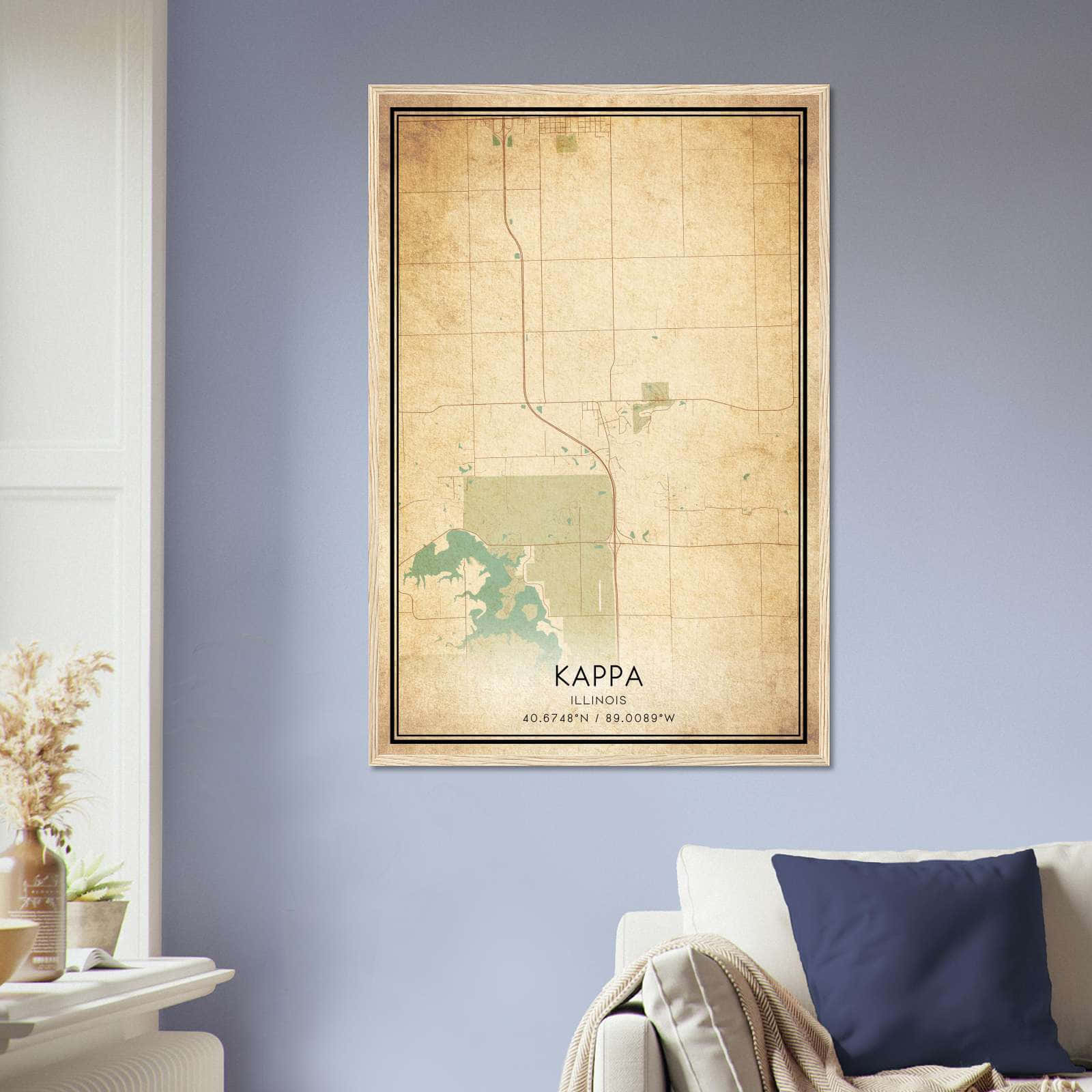 Vintage Kappa Illinois Map Poster, Kappa IL City Road Wall Art Print
