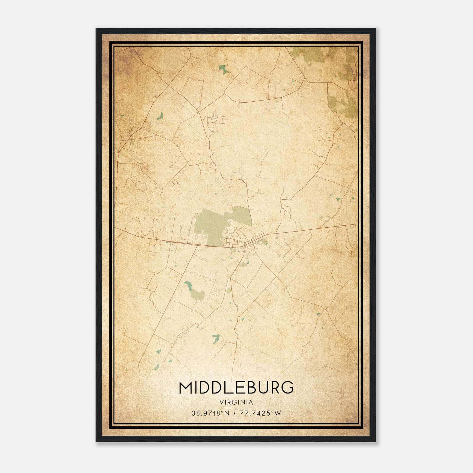 Vintage Middleburg Virginia Map Poster, Middleburg VA City Road Wall Art Print Vintage Middleburg Virginia Map Poster, Middleburg VA City Road Wall Art Print
