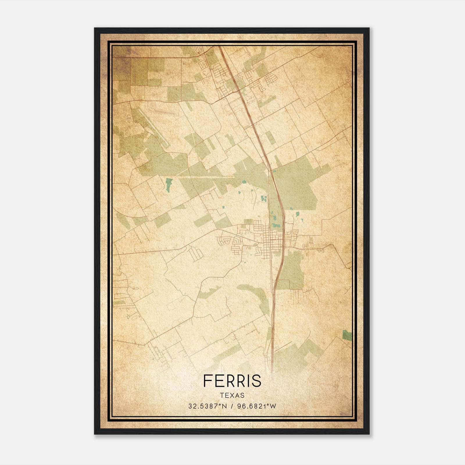 Vintage Ferris Texas Map Poster, Ferris TX City Road Wall Art Print Vintage Ferris Texas Map Poster, Ferris TX City Road Wall Art Print