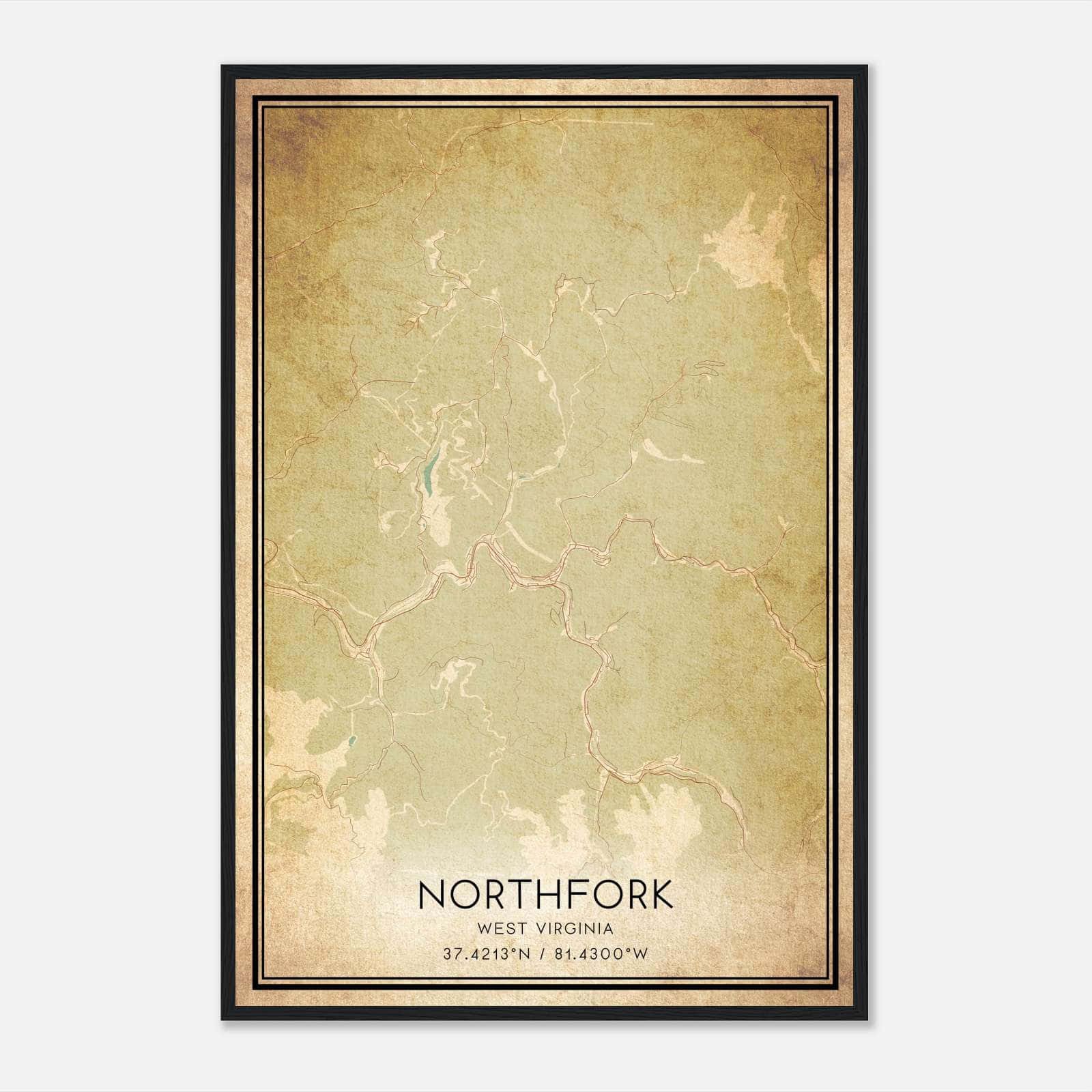 Vintage Northfork West Virginia Map Poster, Northfork WV City Road Wall Art Print Vintage Northfork West Virginia Map Poster, Northfork WV City Road Wall Art Print