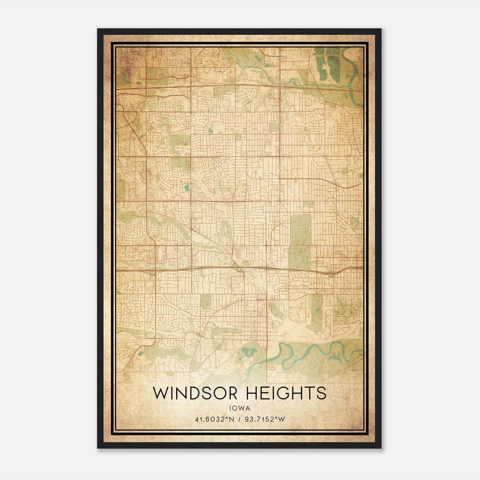 Vintage Windsor Heights Iowa Map Poster, Windsor Heights IA City Road Wall Art Print Vintage Windsor Heights Iowa Map Poster, Windsor Heights IA City Road Wall Art Print