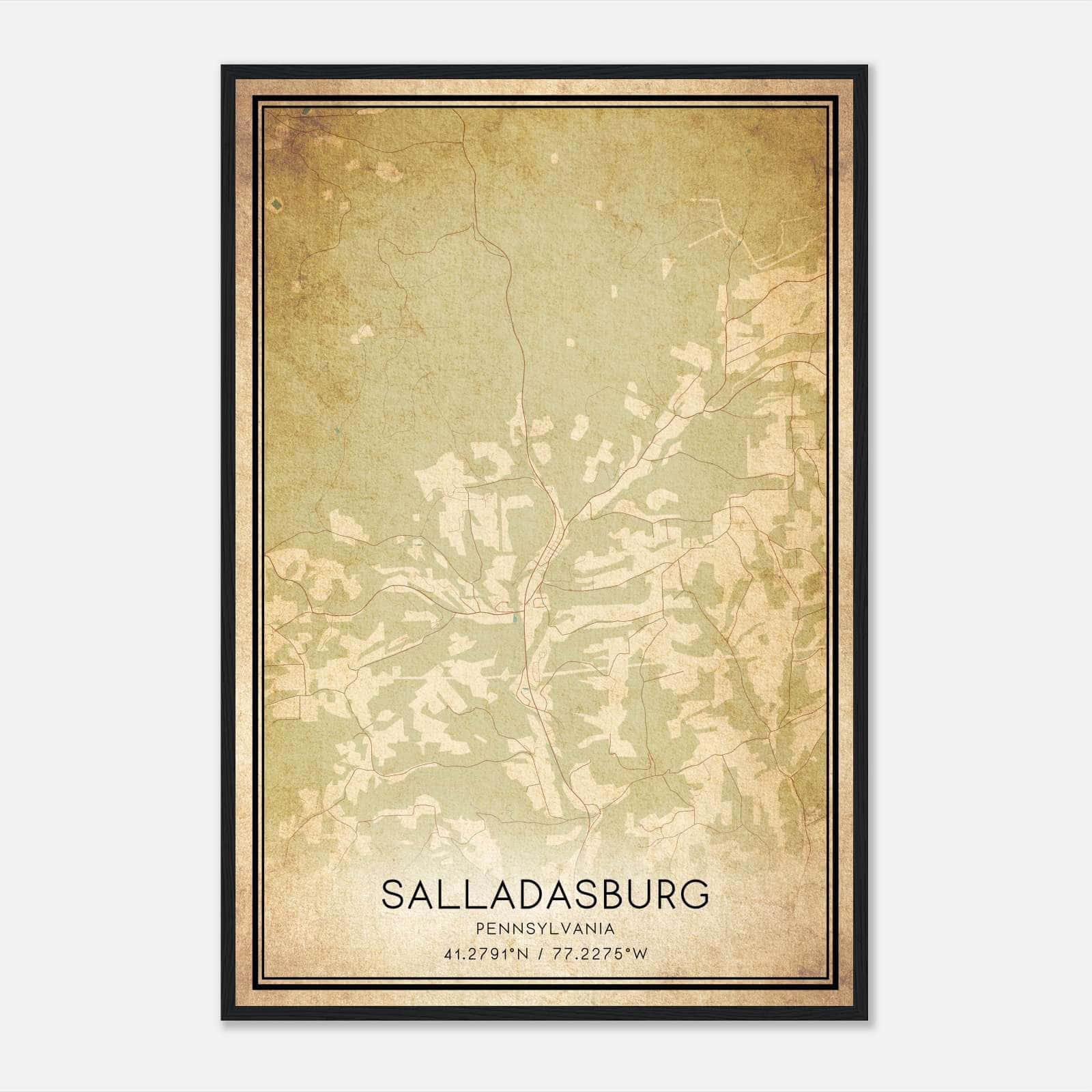 Vintage Salladasburg Pennsylvania Map Poster, Salladasburg PA City Road Wall Art Print Vintage Salladasburg Pennsylvania Map Poster, Salladasburg PA City Road Wall Art Print
