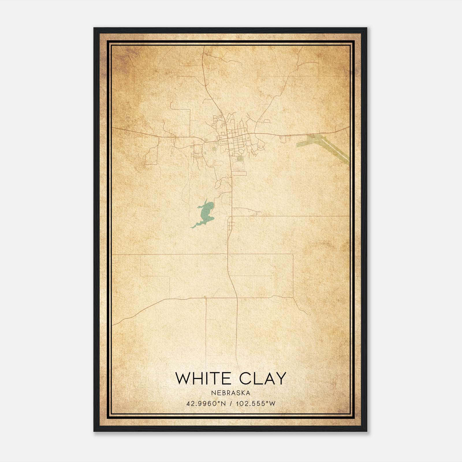 Vintage White Clay Nebraska Map Poster, White Clay NE City Road Wall Art Print Vintage White Clay Nebraska Map Poster, White Clay NE City Road Wall Art Print