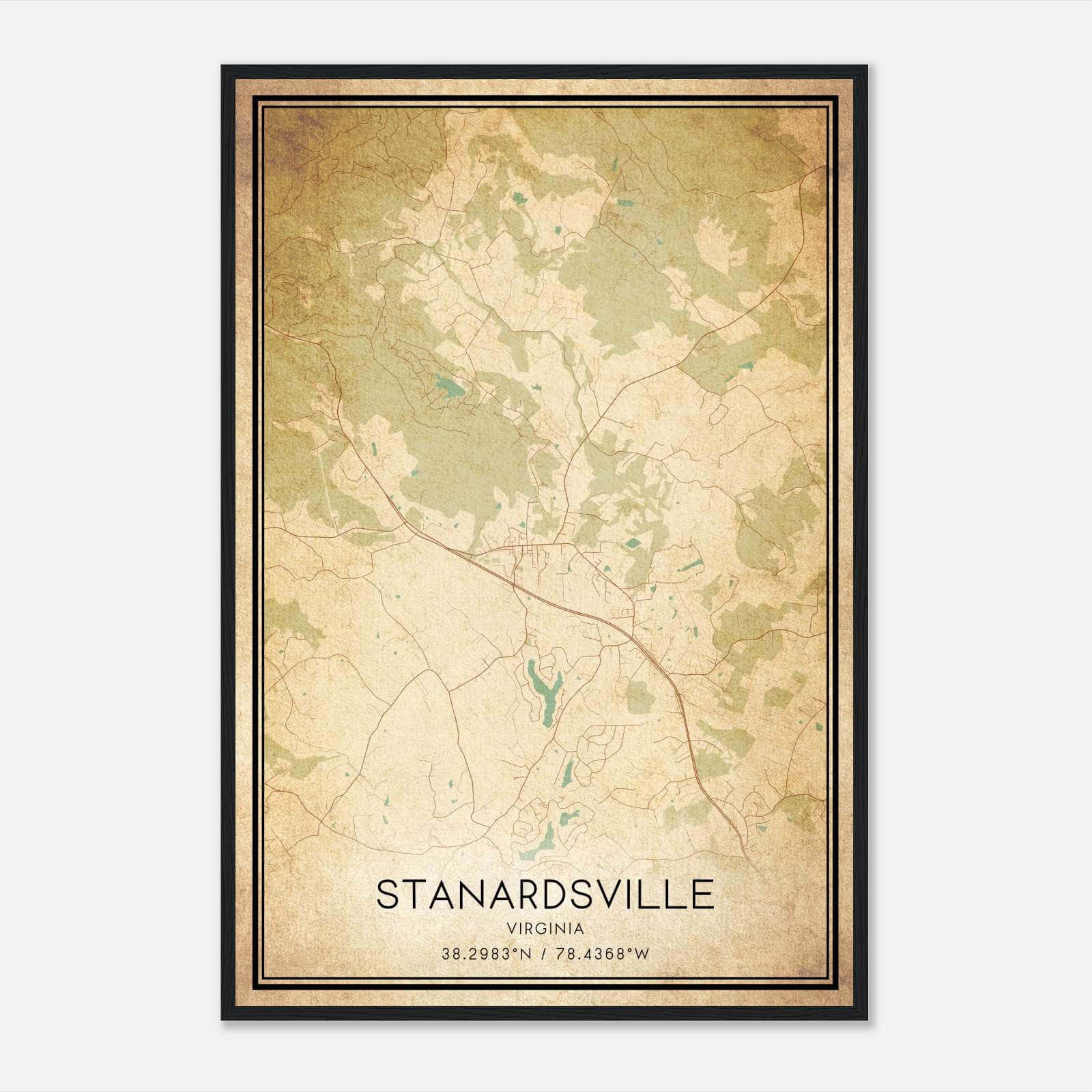 Vintage Stanardsville Virginia Map Poster, Stanardsville VA City Road Wall Art Print Vintage Stanardsville Virginia Map Poster, Stanardsville VA City Road Wall Art Print