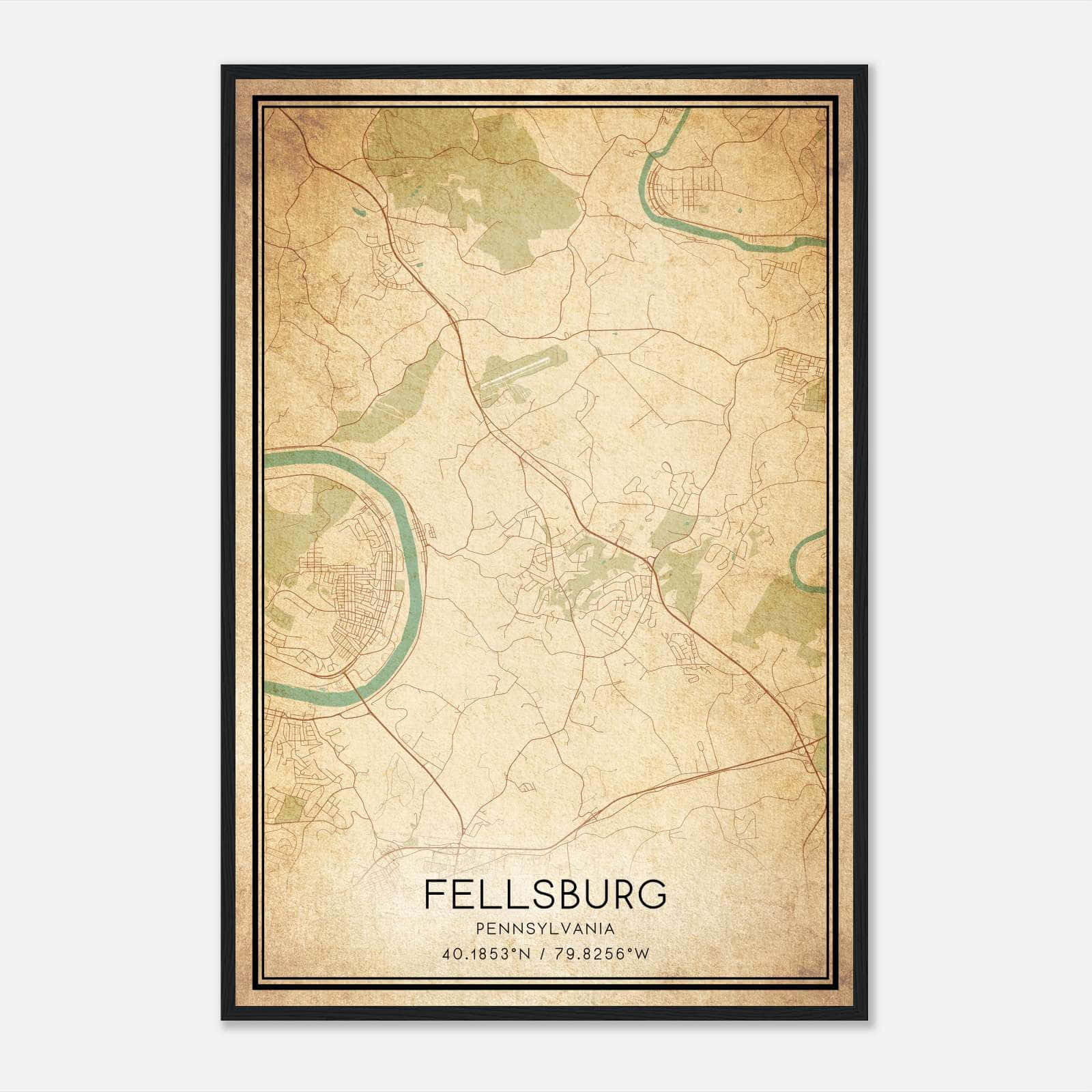 Vintage Fellsburg Pennsylvania Map Poster, Fellsburg PA City Road Wall Art Print Vintage Fellsburg Pennsylvania Map Poster, Fellsburg PA City Road Wall Art Print