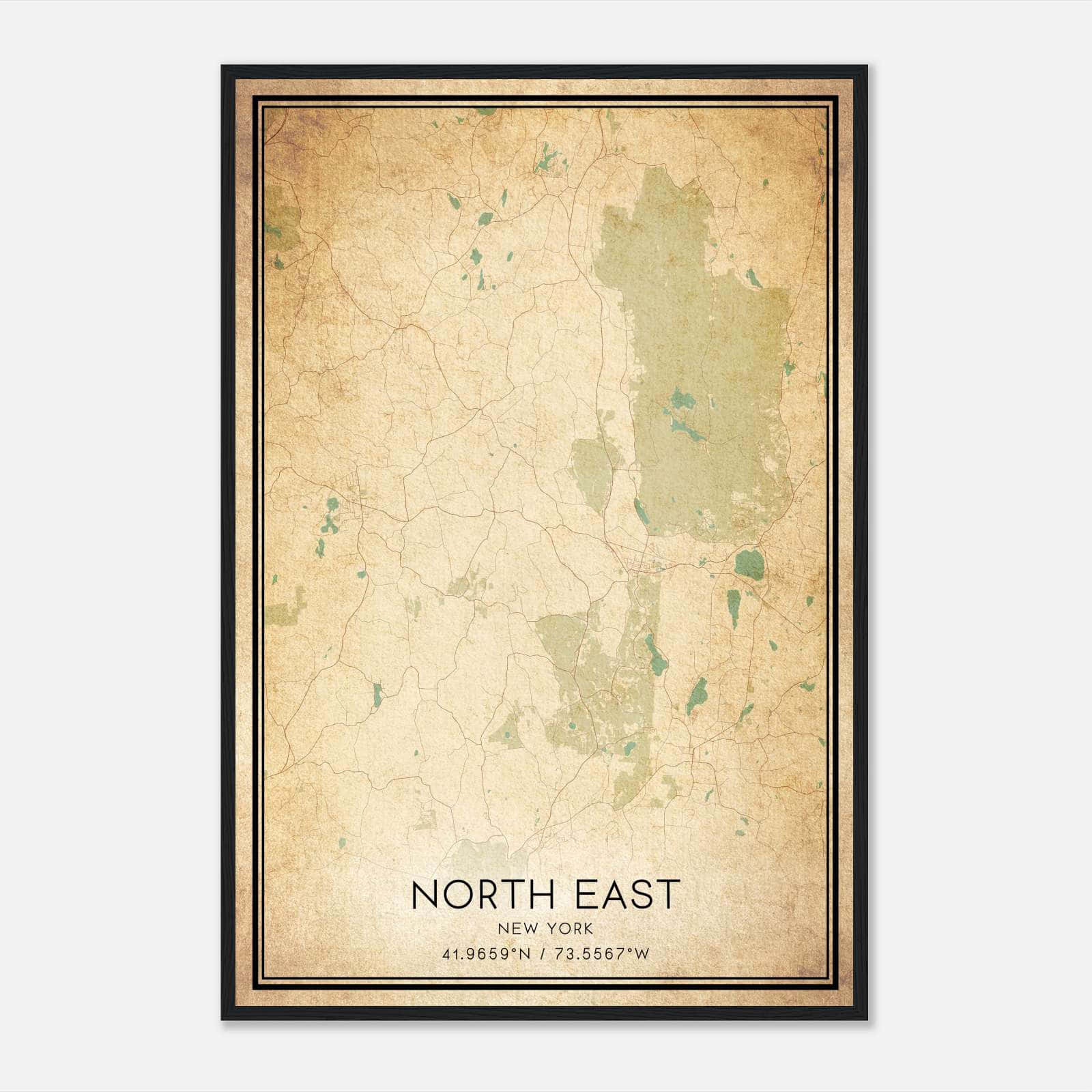 Vintage North East New York Map Poster, North East NY City Road Wall Art Print Vintage North East New York Map Poster, North East NY City Road Wall Art Print