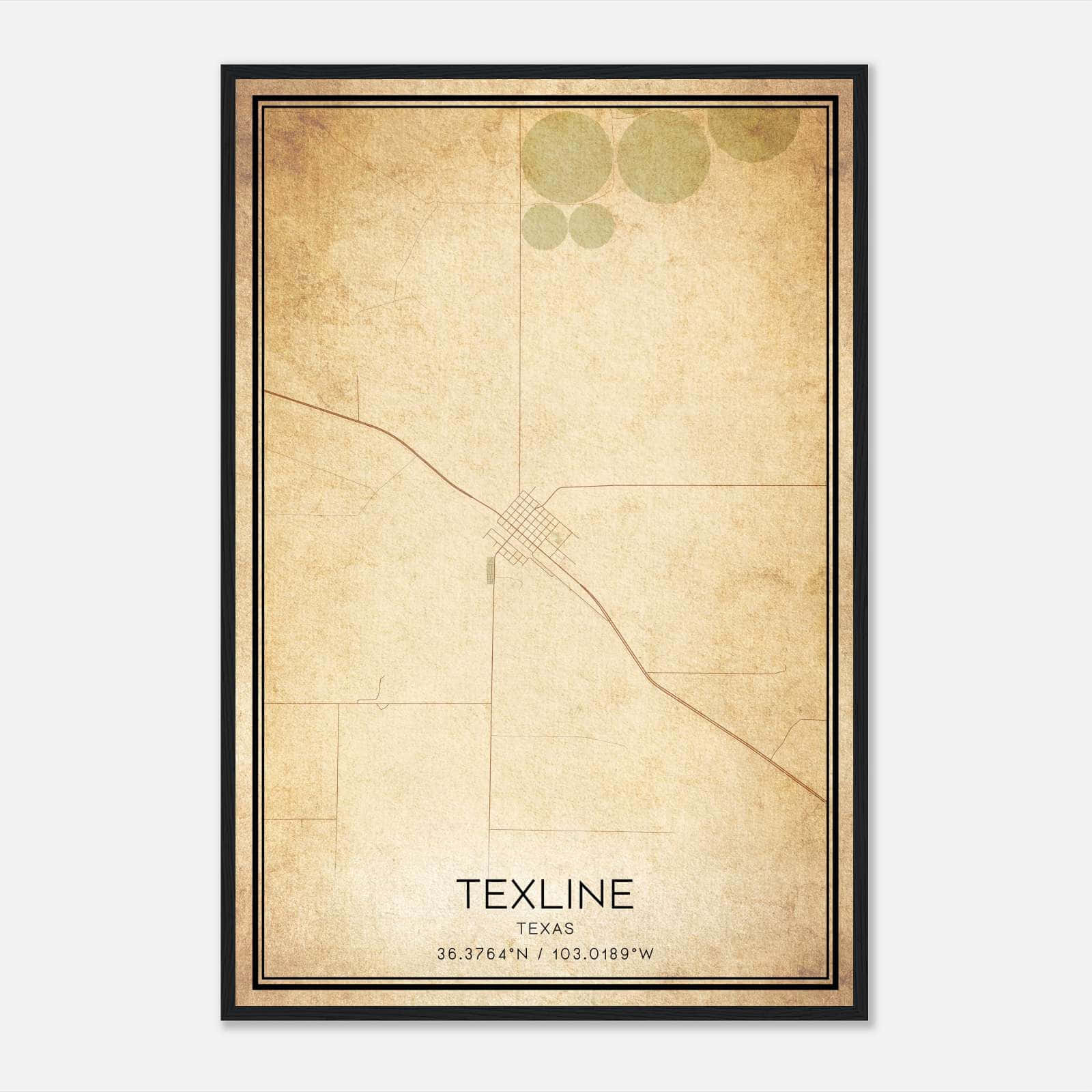 Vintage Texline Texas Map Poster, Texline TX City Road Wall Art Print Vintage Texline Texas Map Poster, Texline TX City Road Wall Art Print