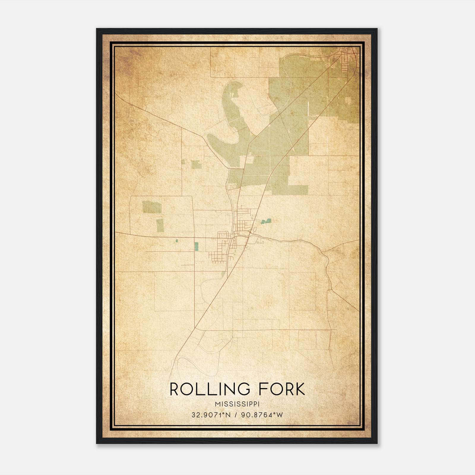 Vintage Rolling Fork Mississippi Map Poster, Rolling Fork MS City Road Wall Art Print Vintage Rolling Fork Mississippi Map Poster, Rolling Fork MS City Road Wall Art Print