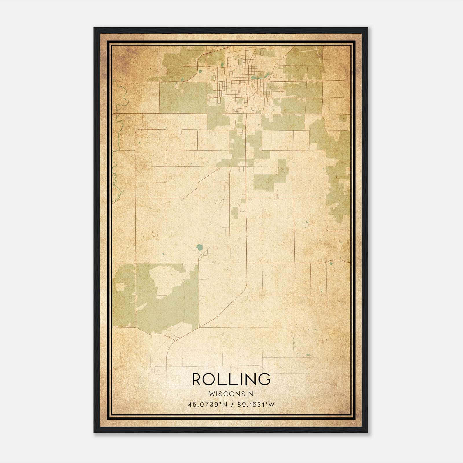 Vintage Rolling Wisconsin Map Poster, Rolling WI City Road Wall Art Print Vintage Rolling Wisconsin Map Poster, Rolling WI City Road Wall Art Print
